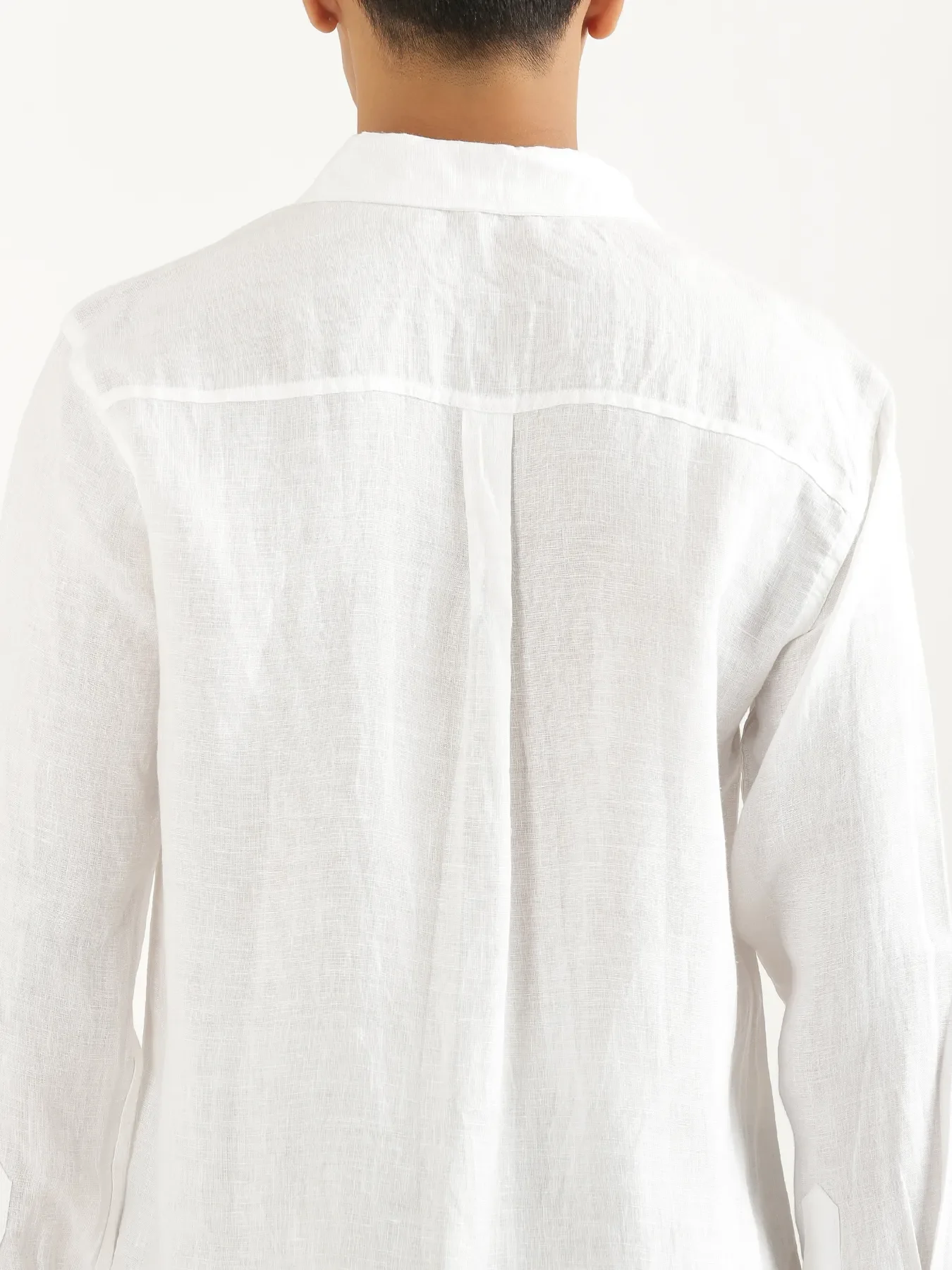 Men White Pure Linen Full Sleeve Shirt - Image 7