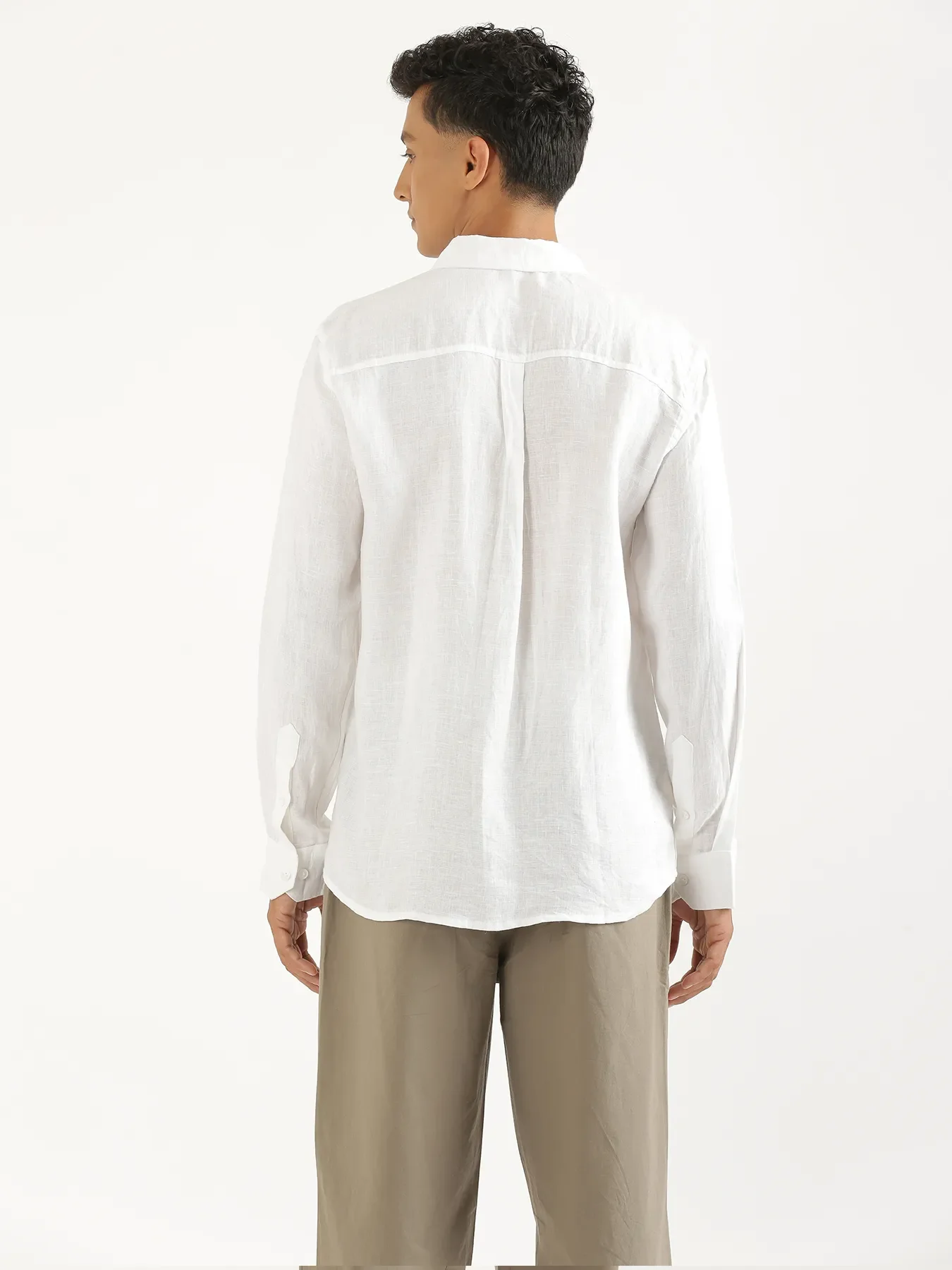 Men White Pure Linen Full Sleeve Shirt - Image 9