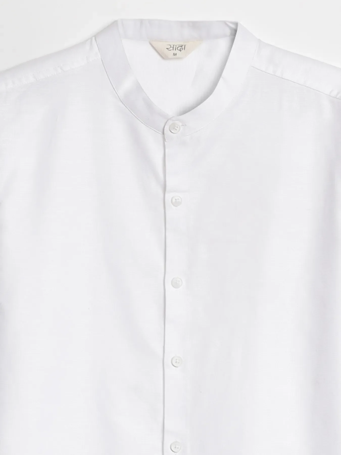 Men White Linen Blend Mandarin Collar Shirt - Image 11