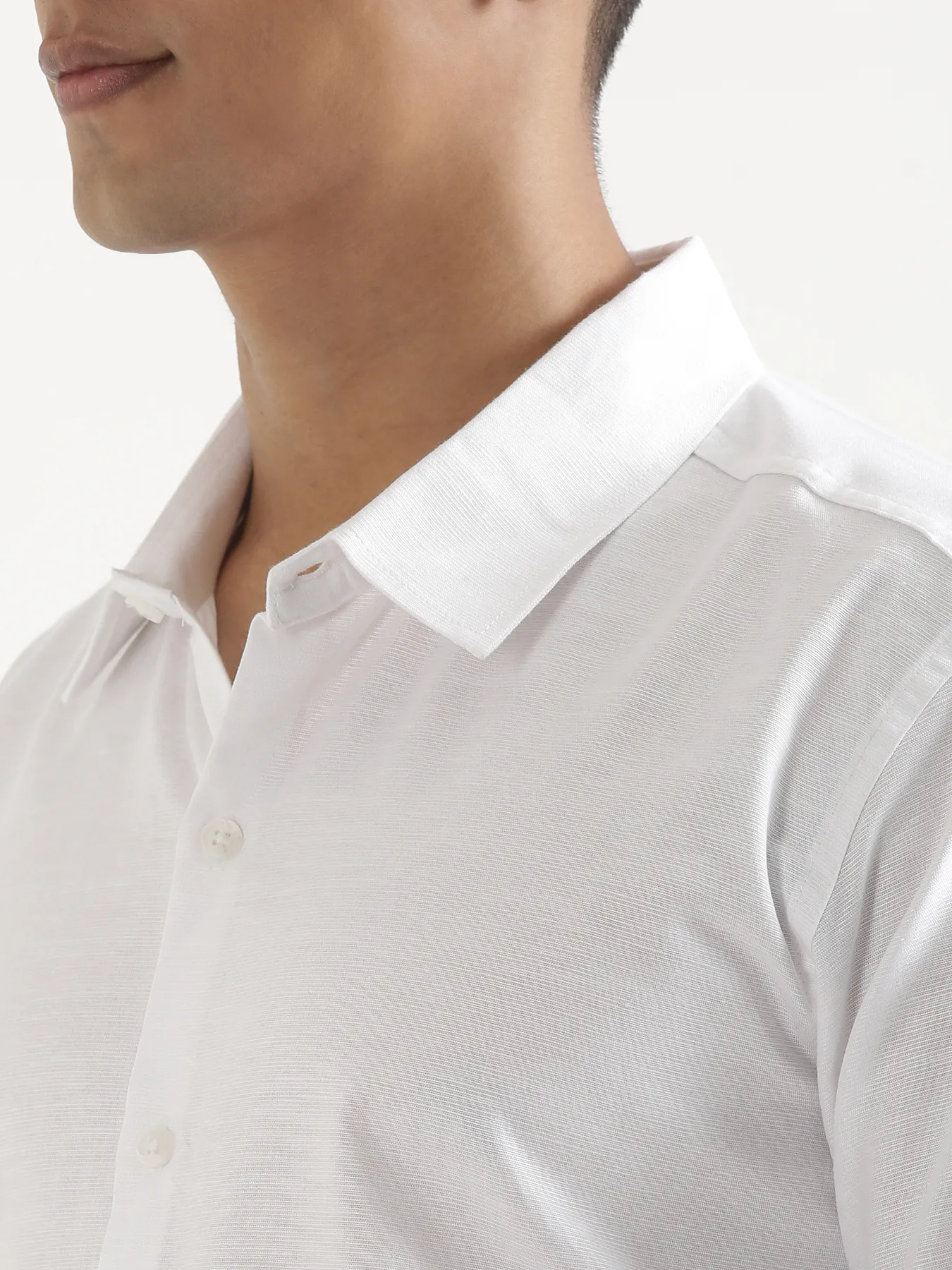 Men White Linen Blend Short Sleeve Shirt - Image 7