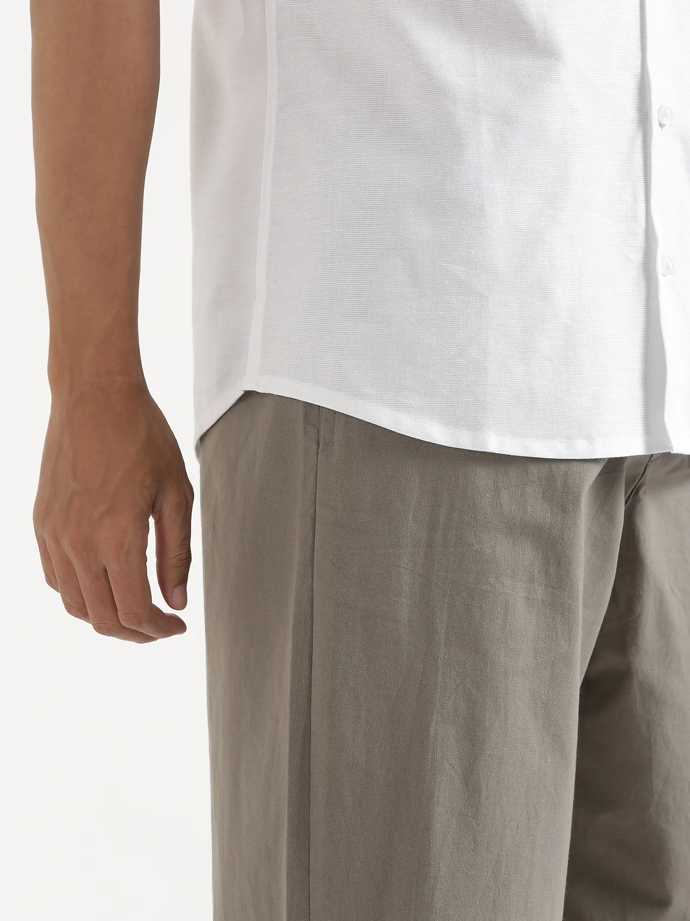 Men White Linen Blend Short Sleeve Shirt - Image 8