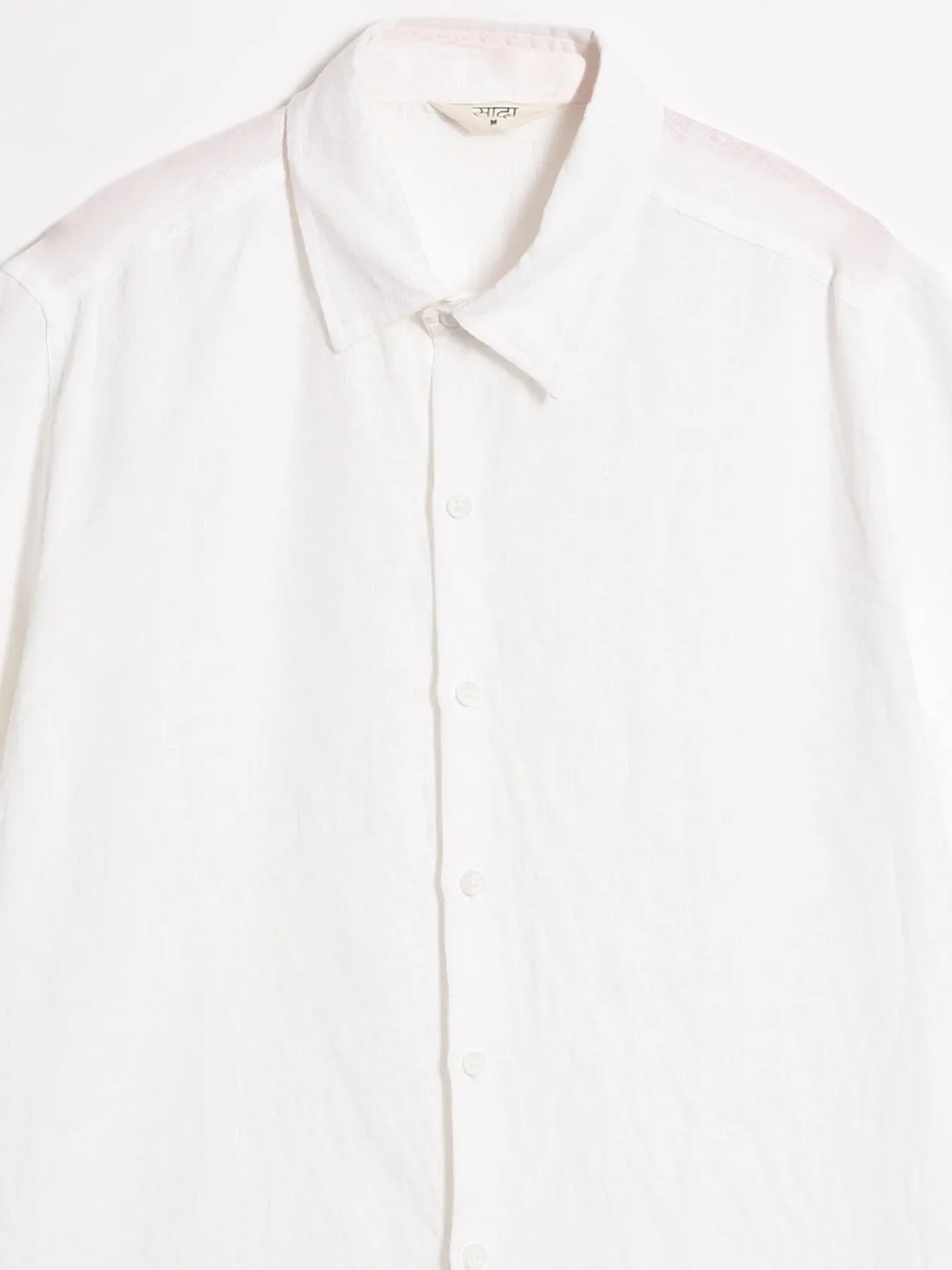 Men White Pure Linen Short Sleeve Shirt - Image 11
