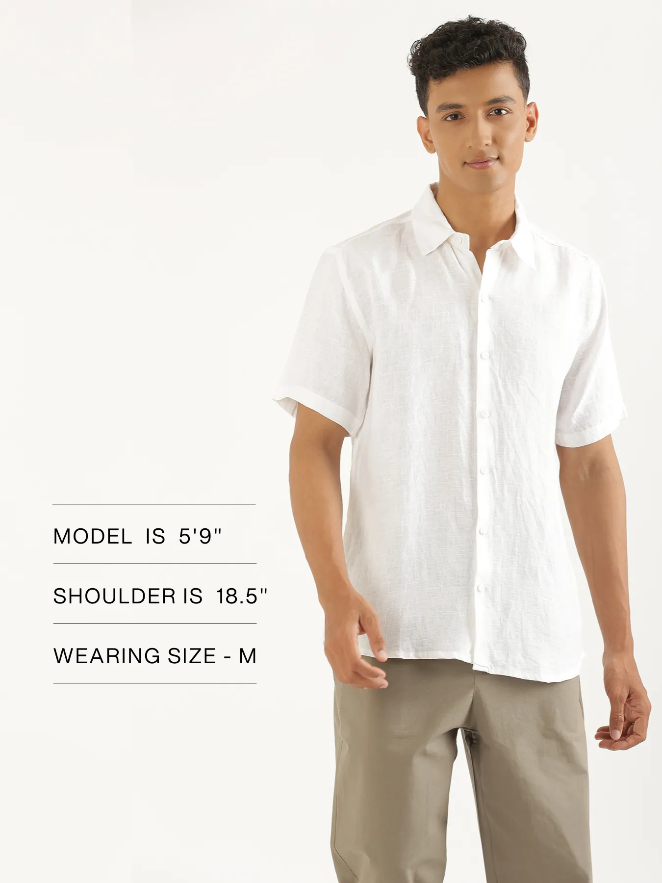 Men White Pure Linen Short Sleeve Shirt - Image 12