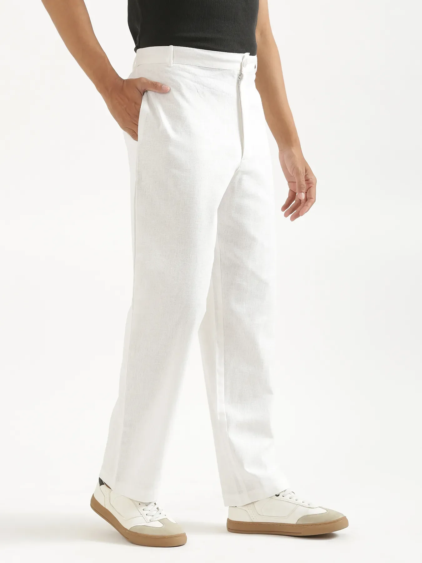 Men White Linen Blend Pant & Light Pink Pure Linen Short Sleeve Shirt - Image 10
