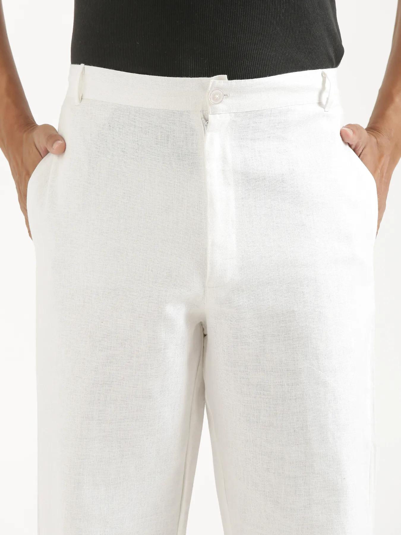 Men White Linen Blend Pant & Light Pink Pure Linen Short Sleeve Shirt - Image 11