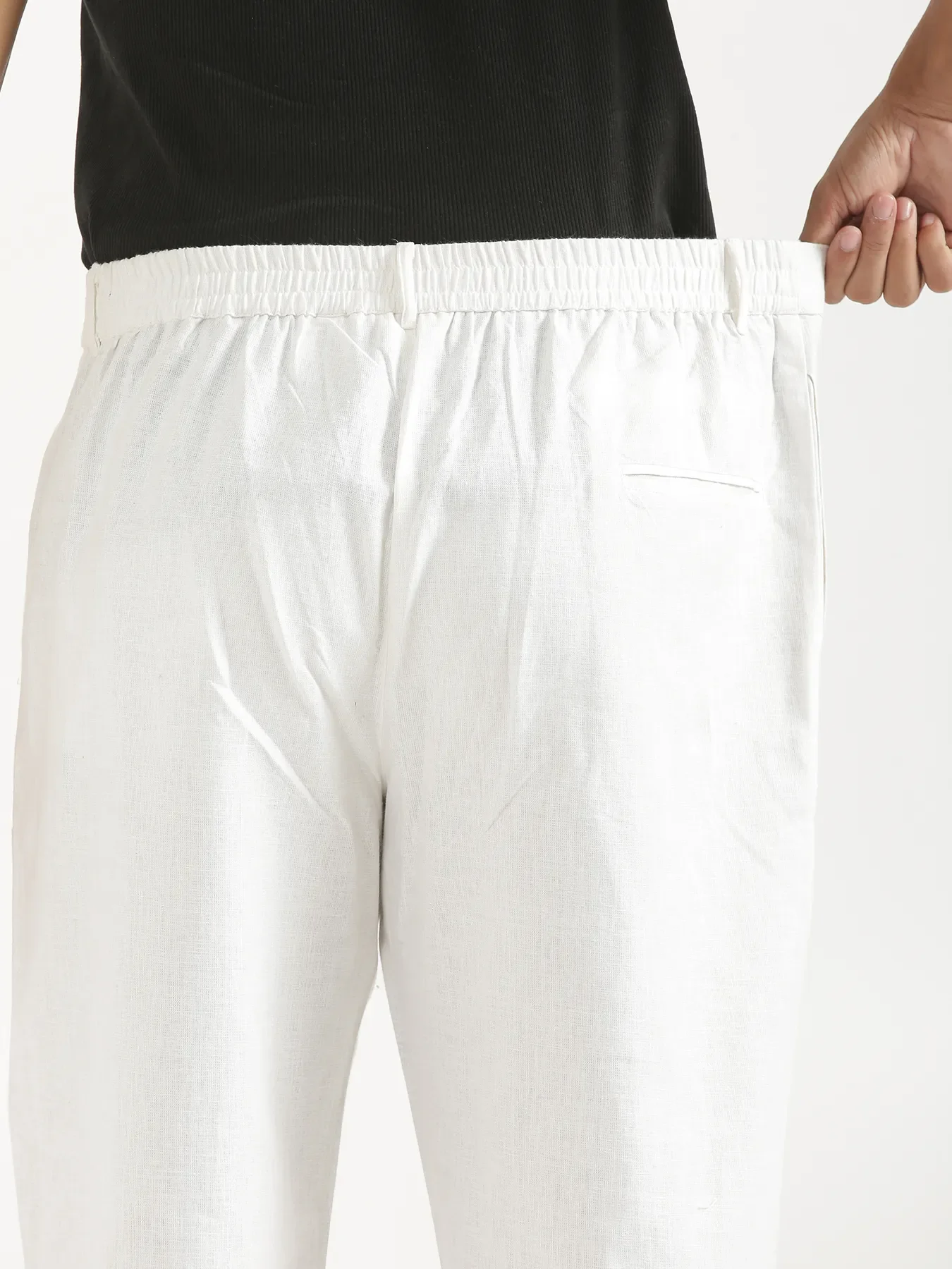Men White Linen Blend Straight Pant - Image 7