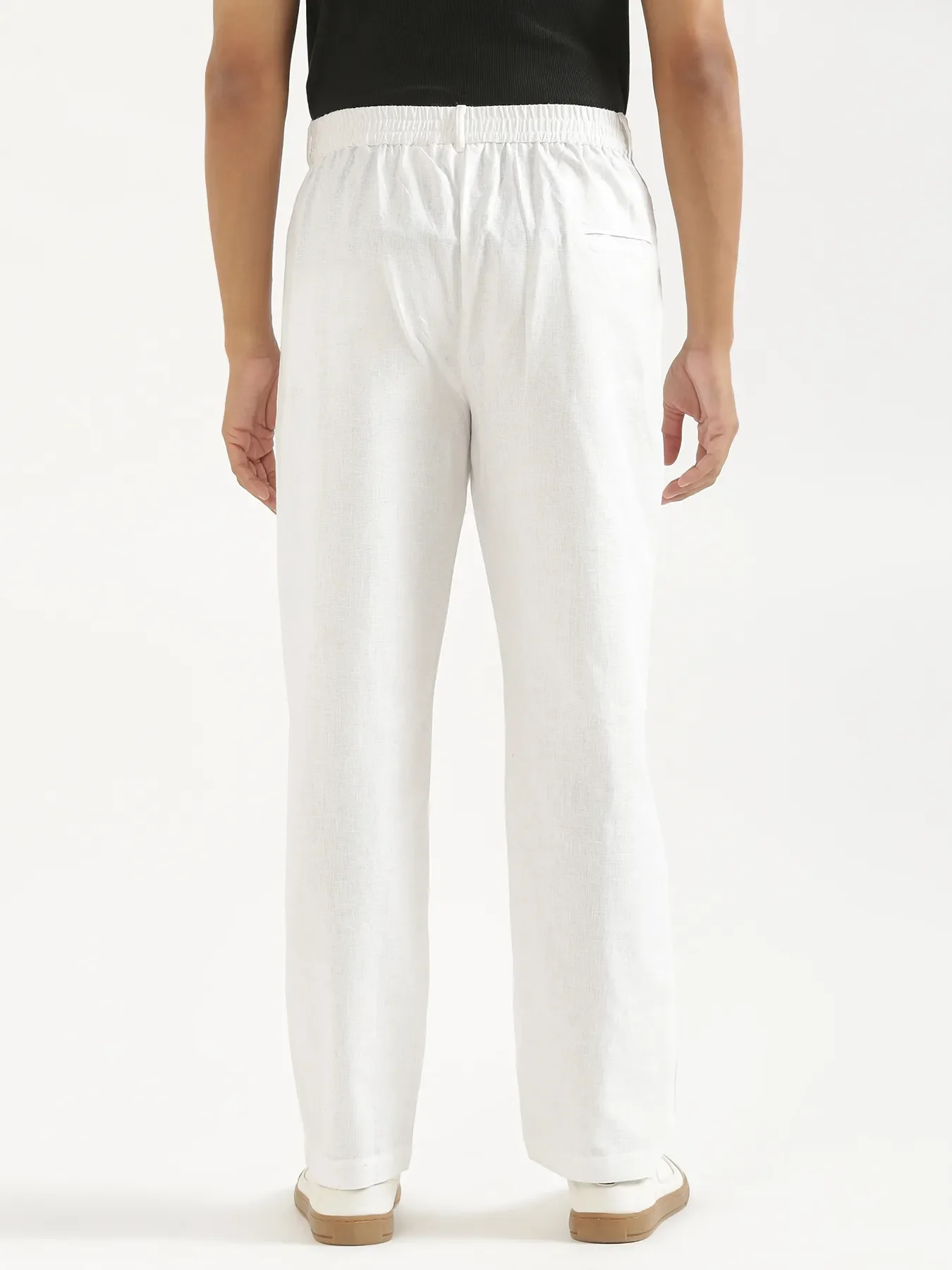 Men White Linen Blend Straight Pant - Image 8