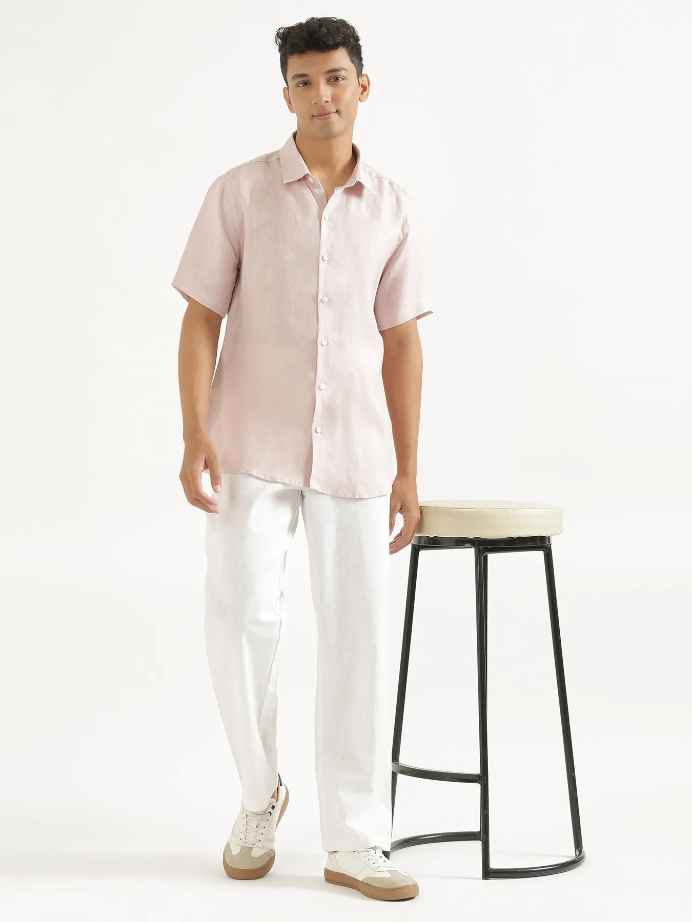 Men White Linen Blend Straight Pant - Image 9