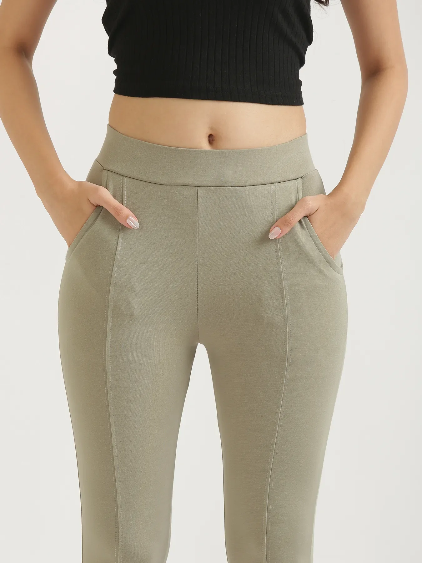 Women Mint Green 4-Way Stretchable Pants - Image 4