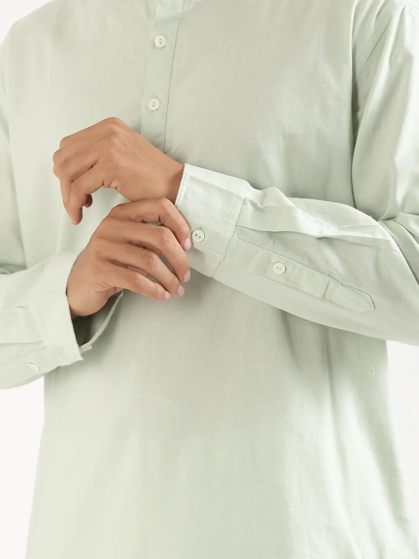 Men Mint Green Airy Linen Long Kurta - Image 10