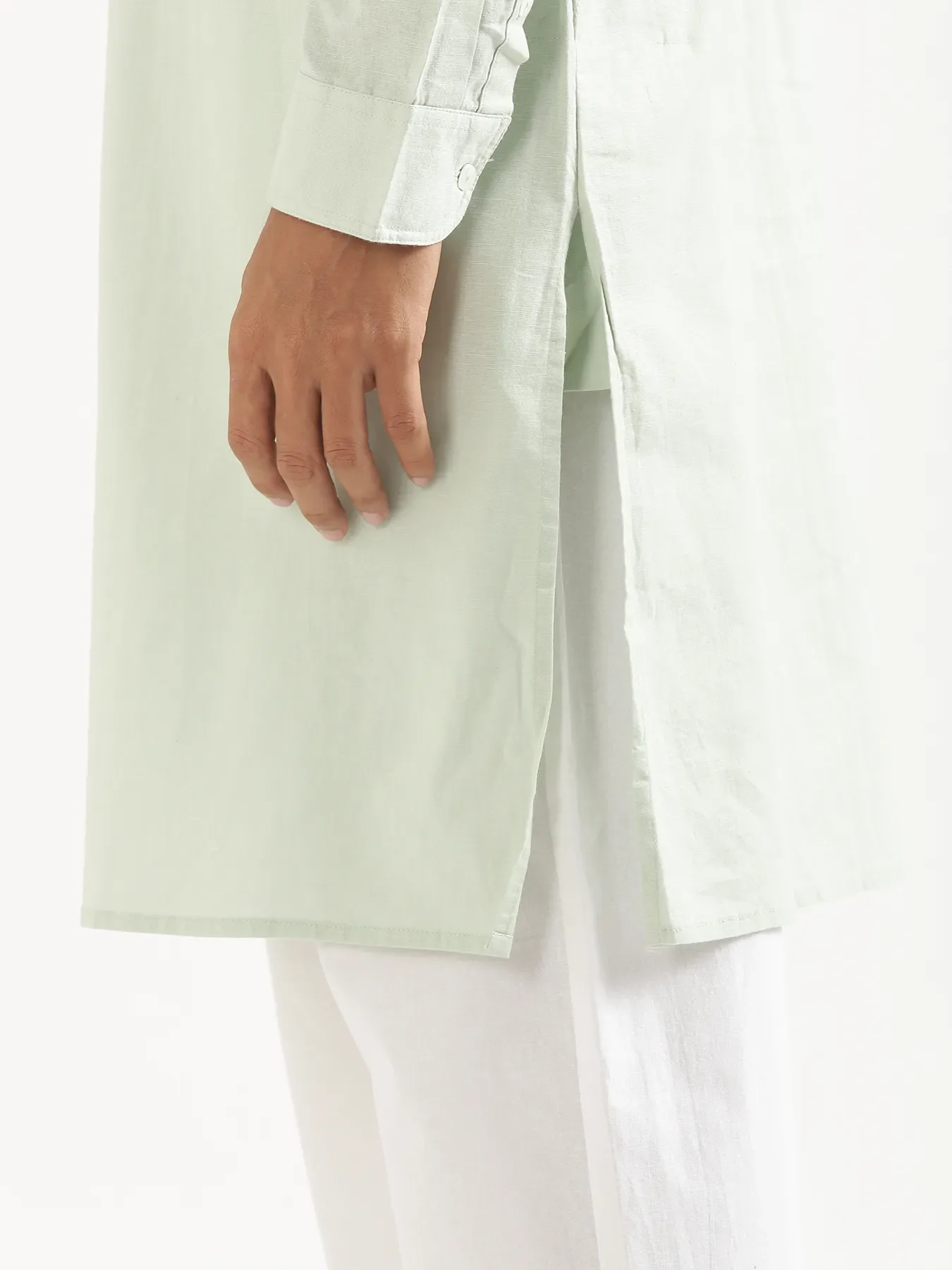 Men Mint Green Airy Linen Long Kurta - Image 12
