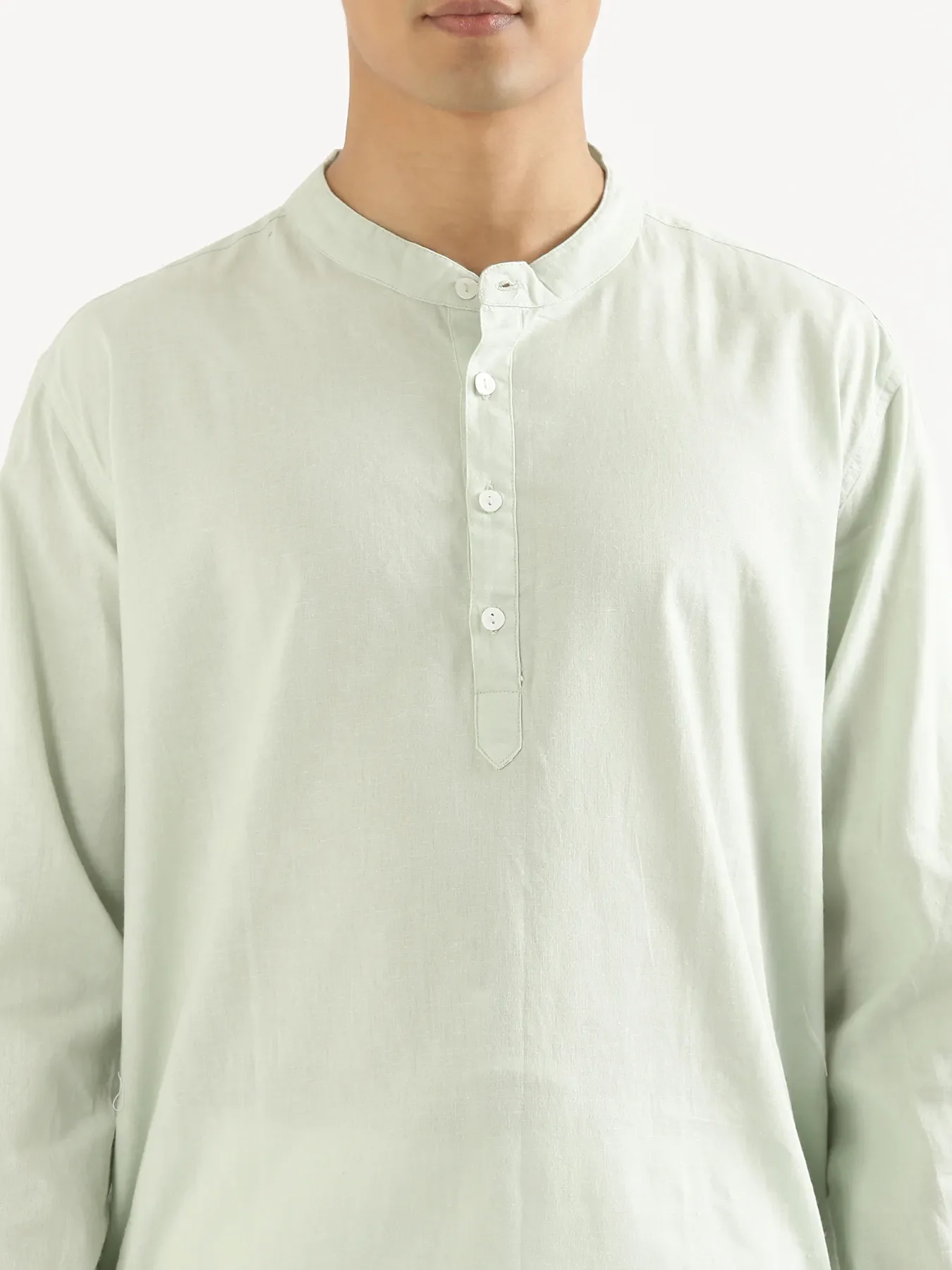 Men Mint Green Airy Linen Long Kurta - Image 5
