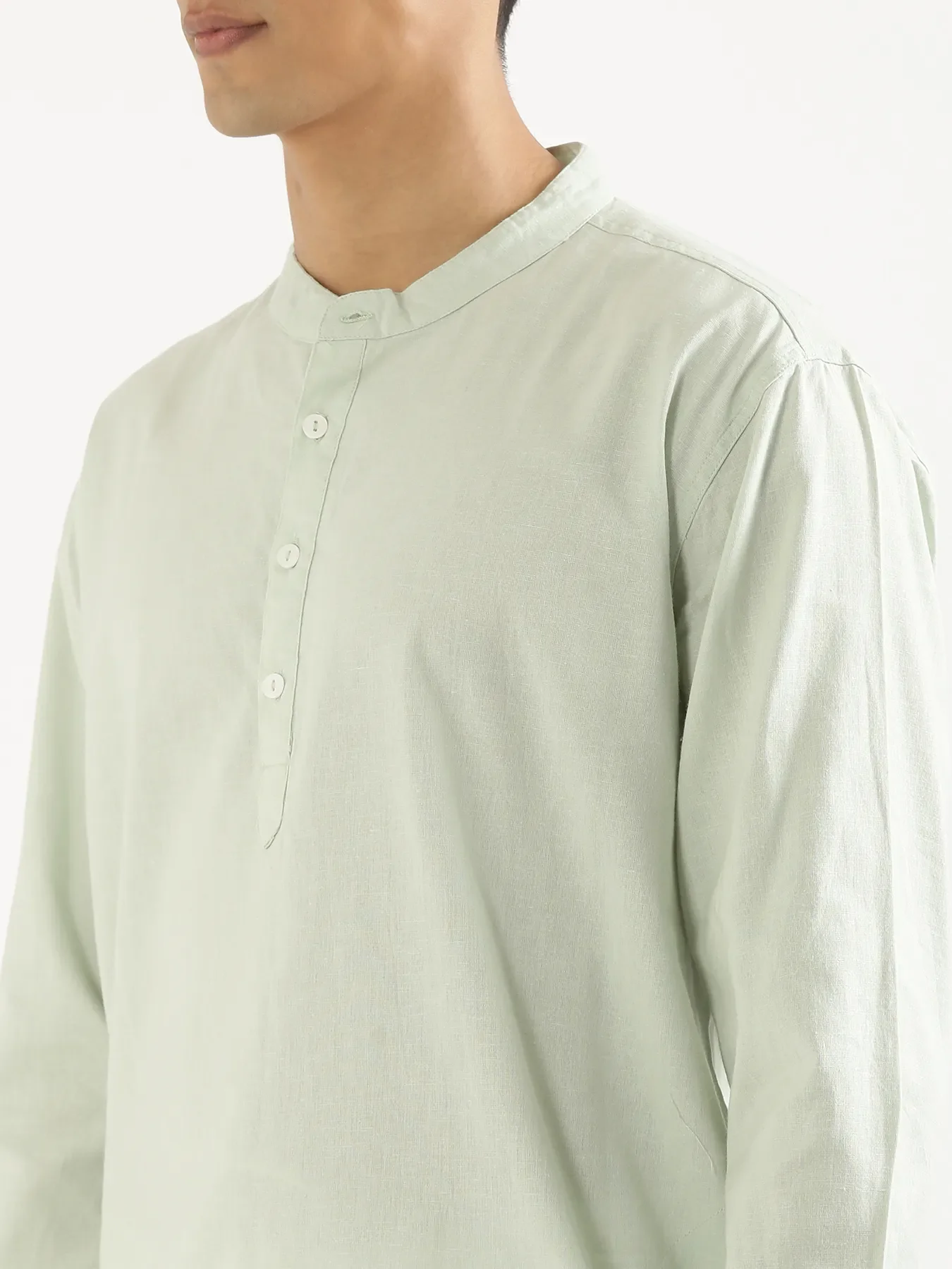Men Mint Green Airy Linen Long Kurta - Image 6