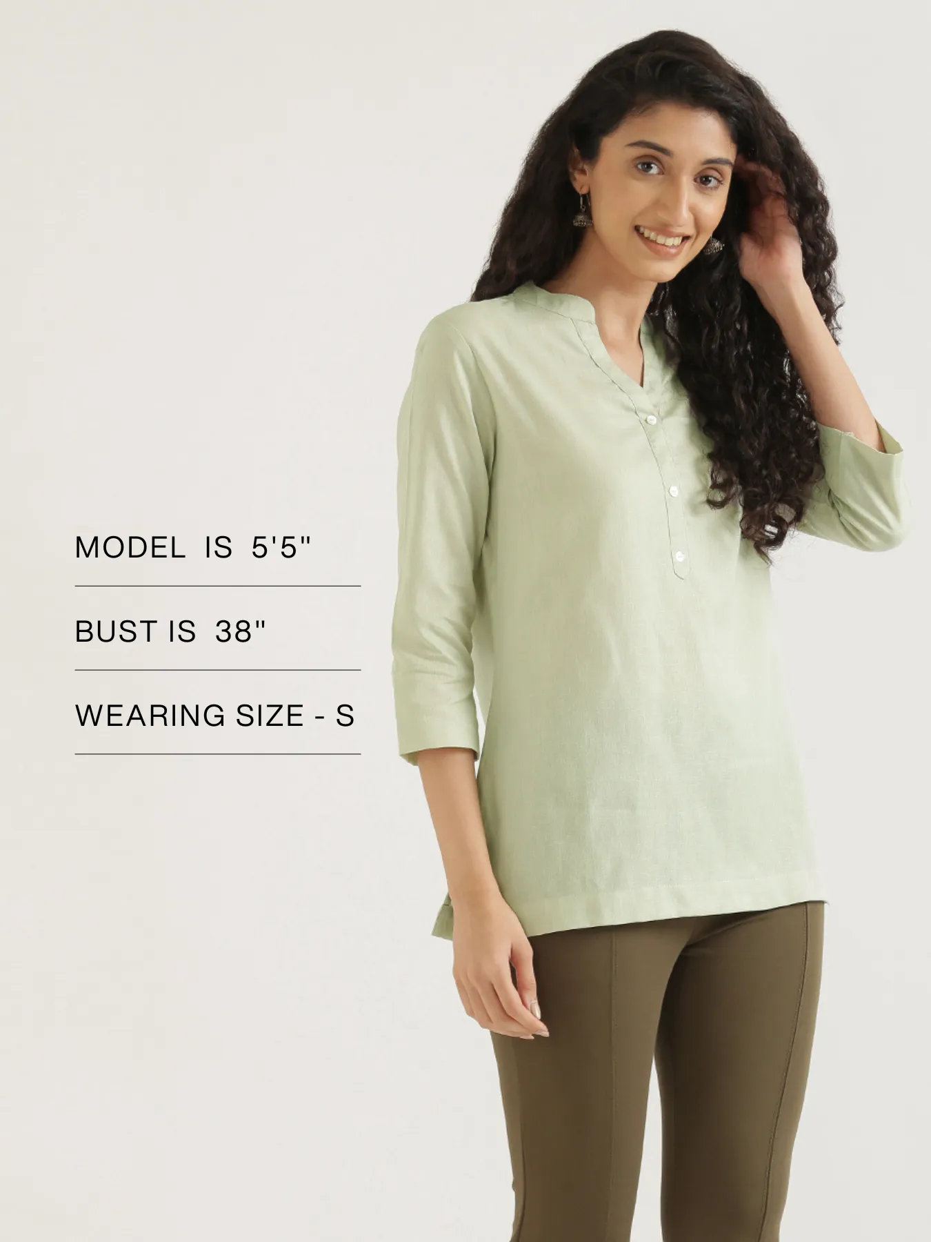 Women Mint Green Airy Linen Short Kurta - Image 13