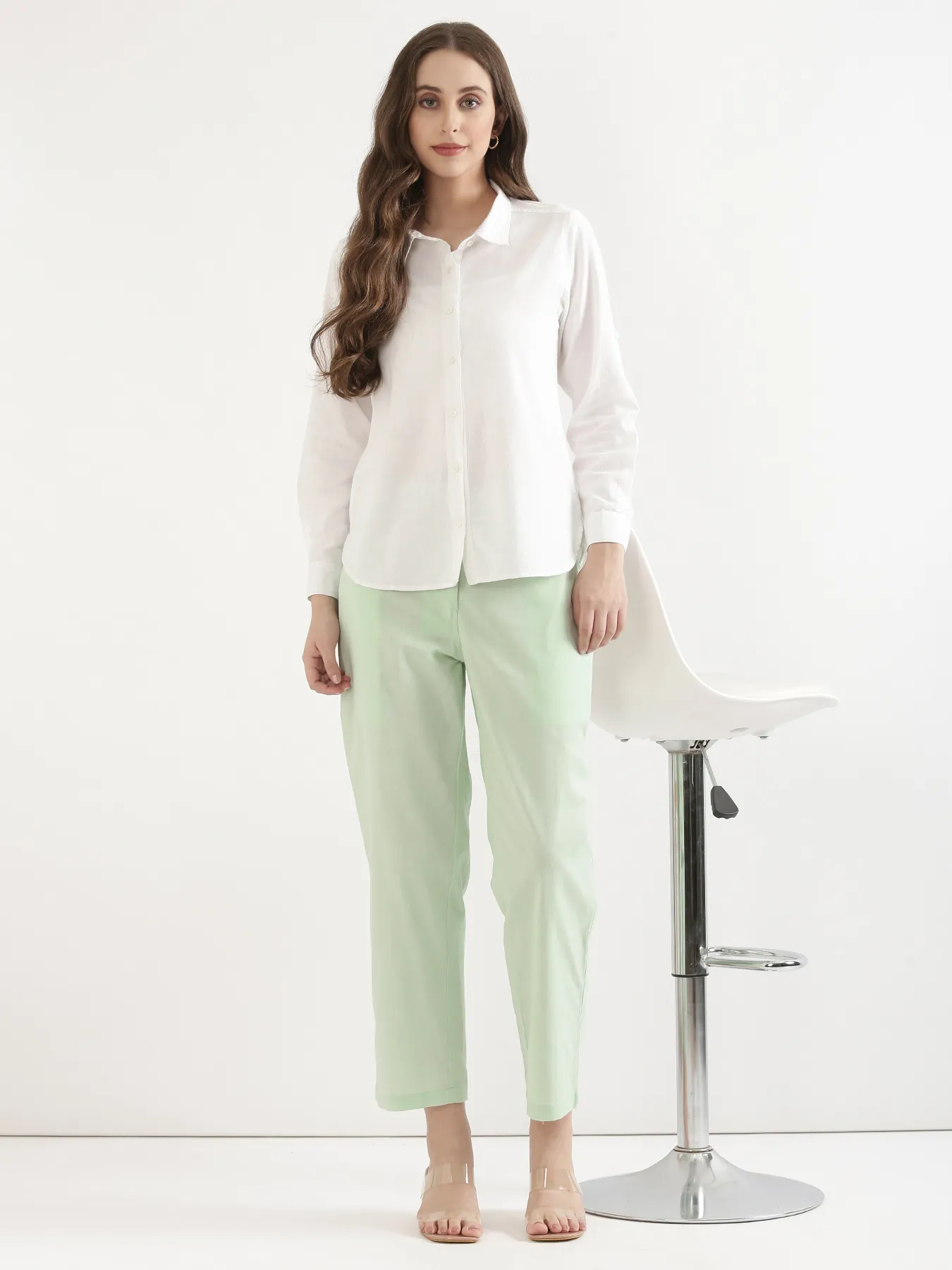 Women Mint Green Airy Linen Straight Pants - Image 2