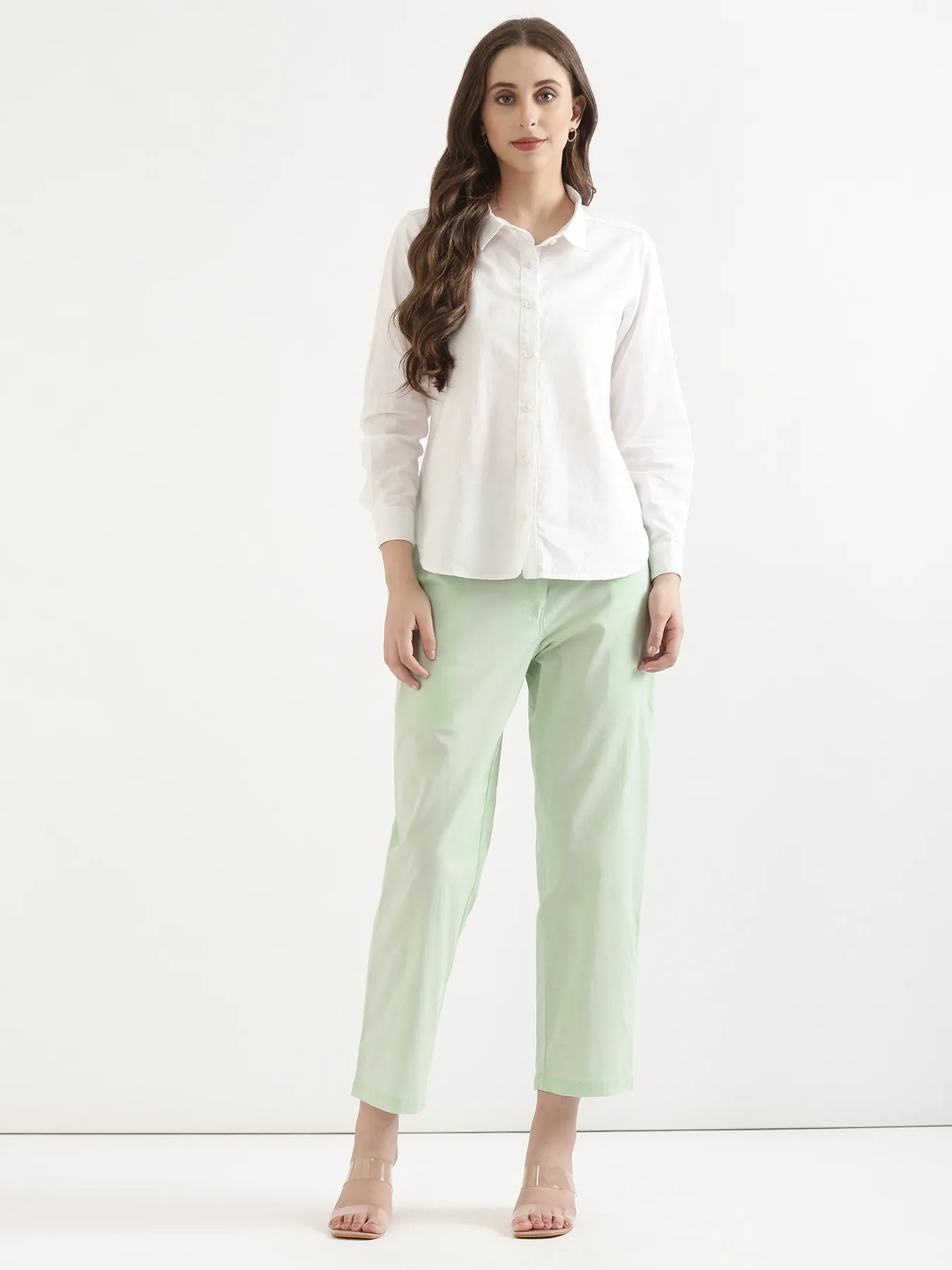 Women Mint Green Airy Linen Straight Pants - Image 3