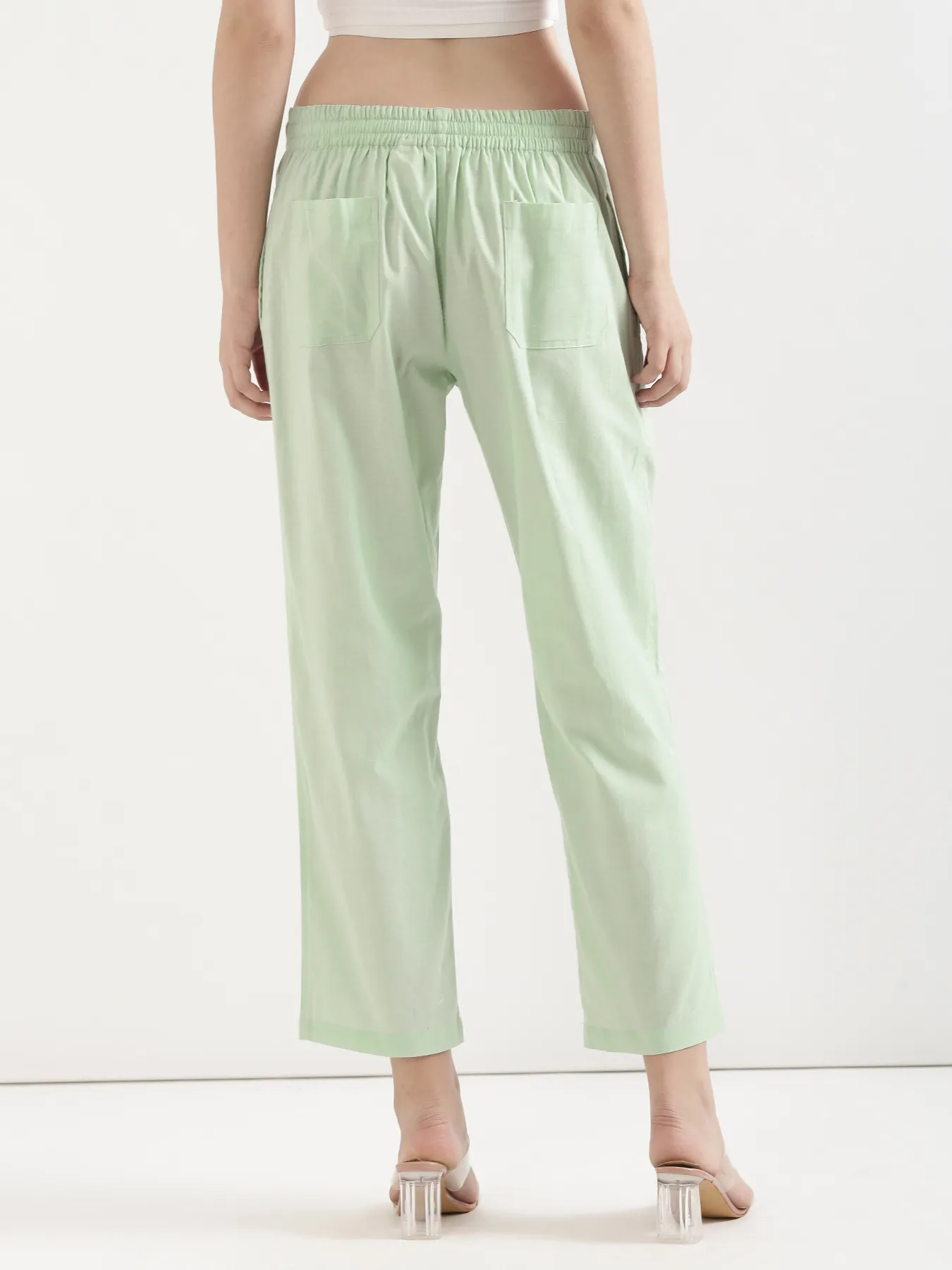 Women Mint Green Airy Linen Straight Pants - Image 6