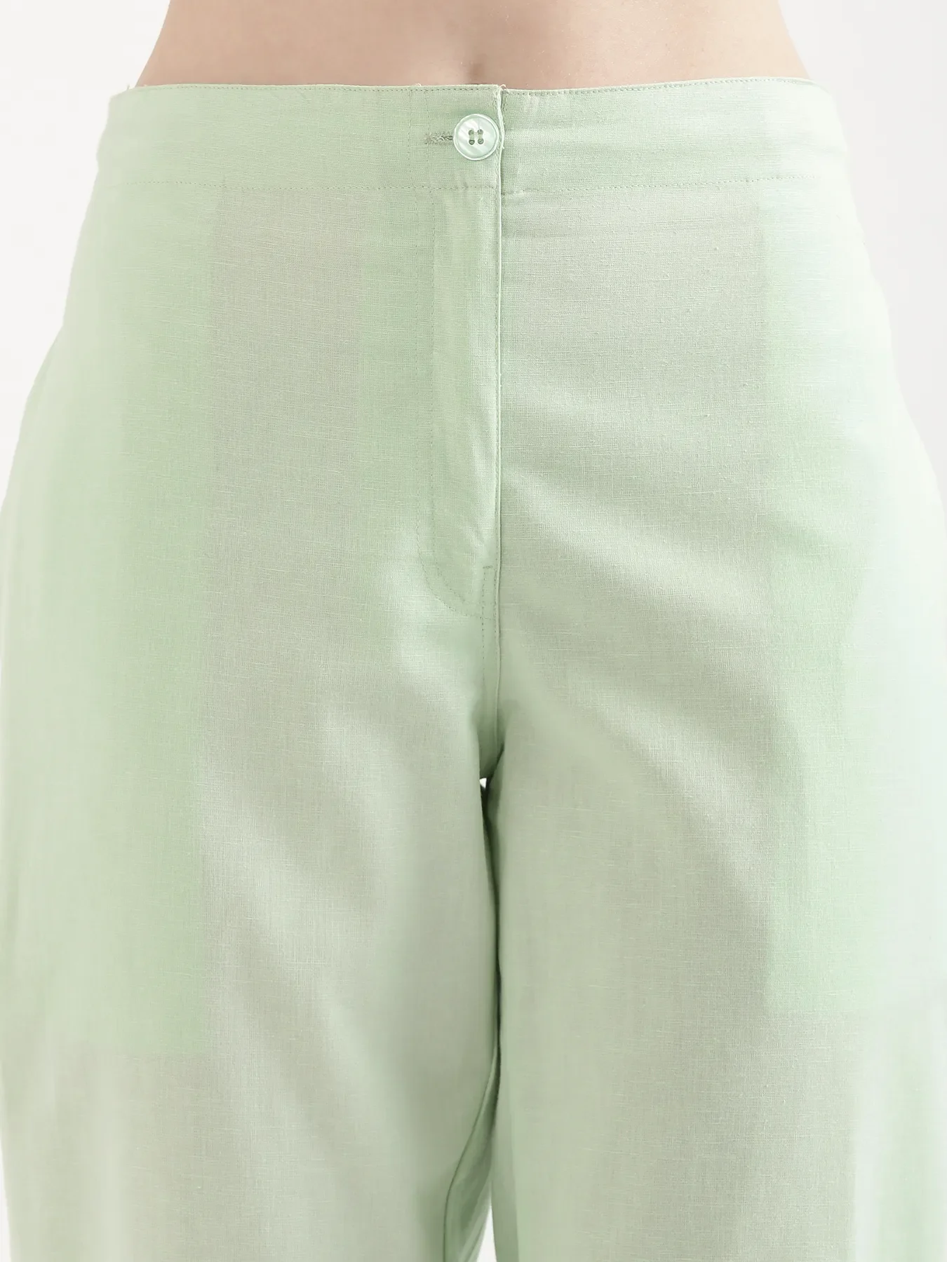 Women Mint Green Airy Linen Straight Pants - Image 7