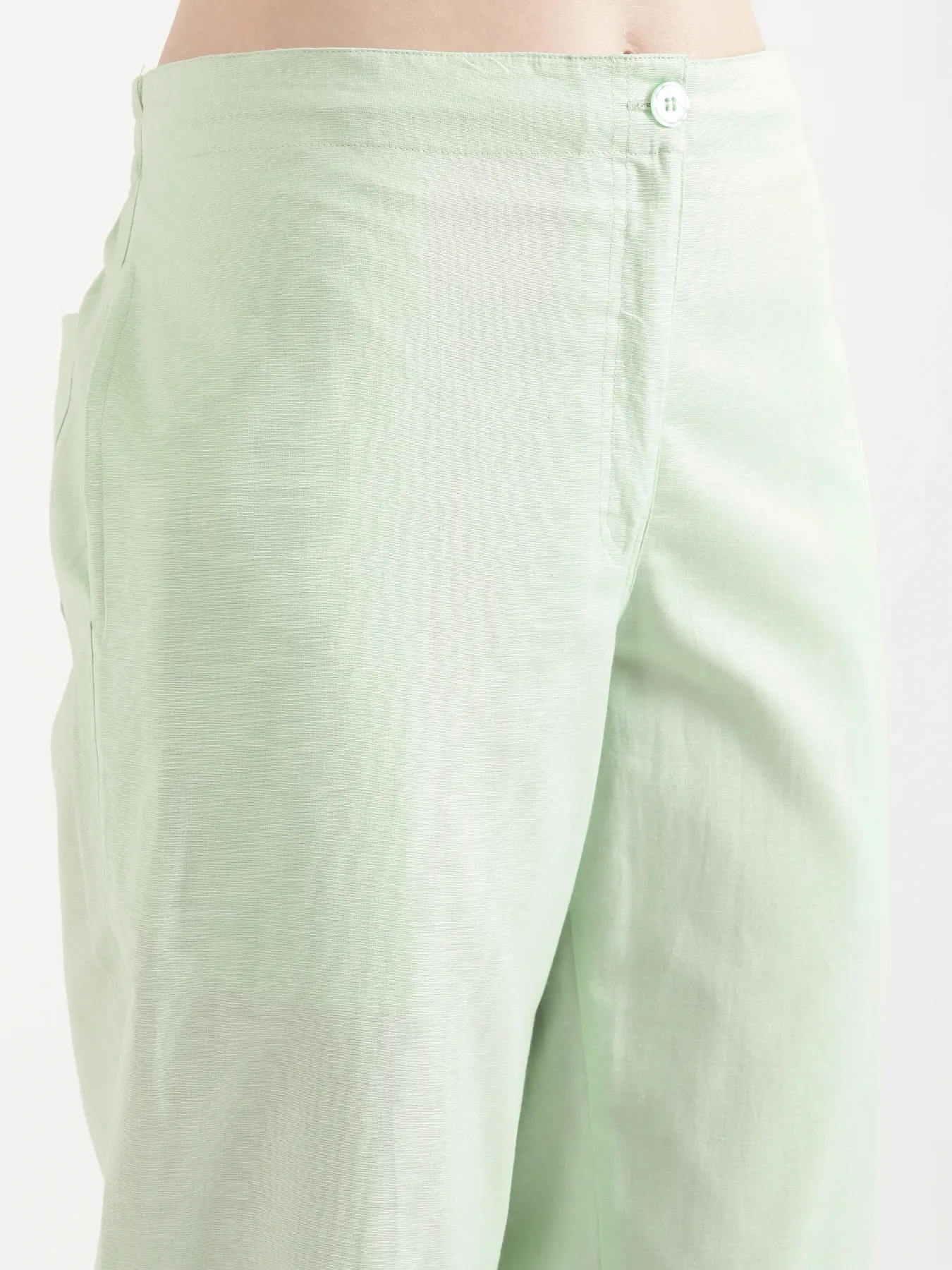 Women Mint Green Airy Linen Straight Pants - Image 8