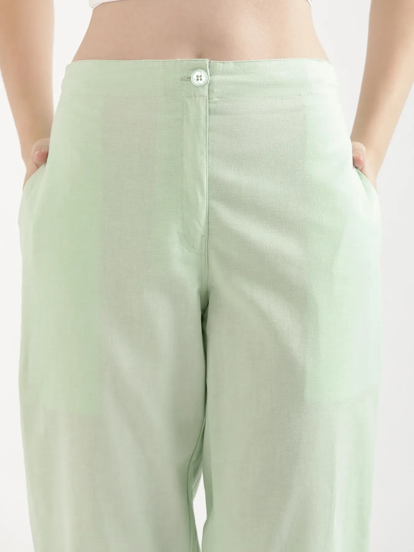 Women Mint Green Airy Linen Straight Pants - Image 9