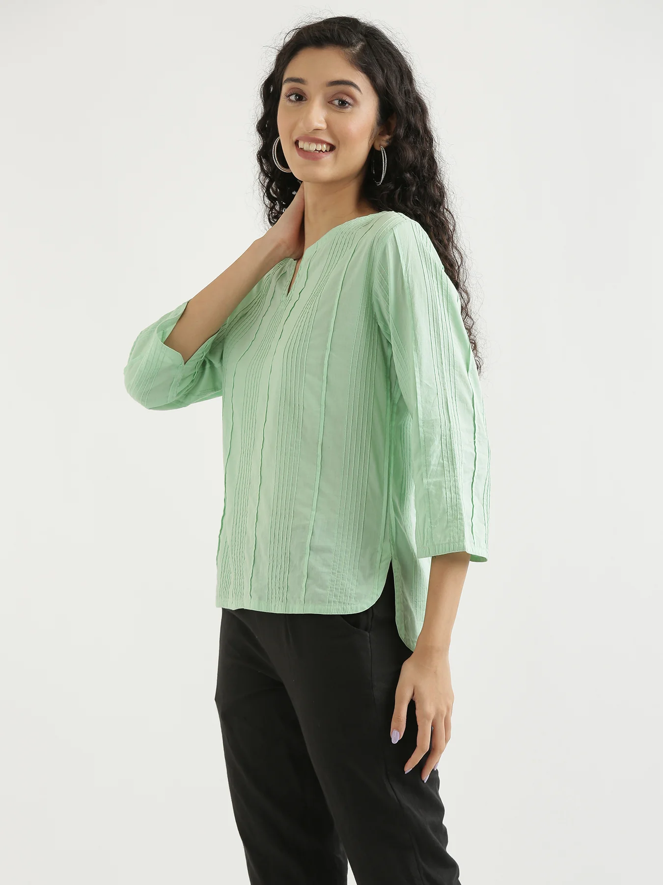 Women Mint Green Everyday Cotton Top - Image 3