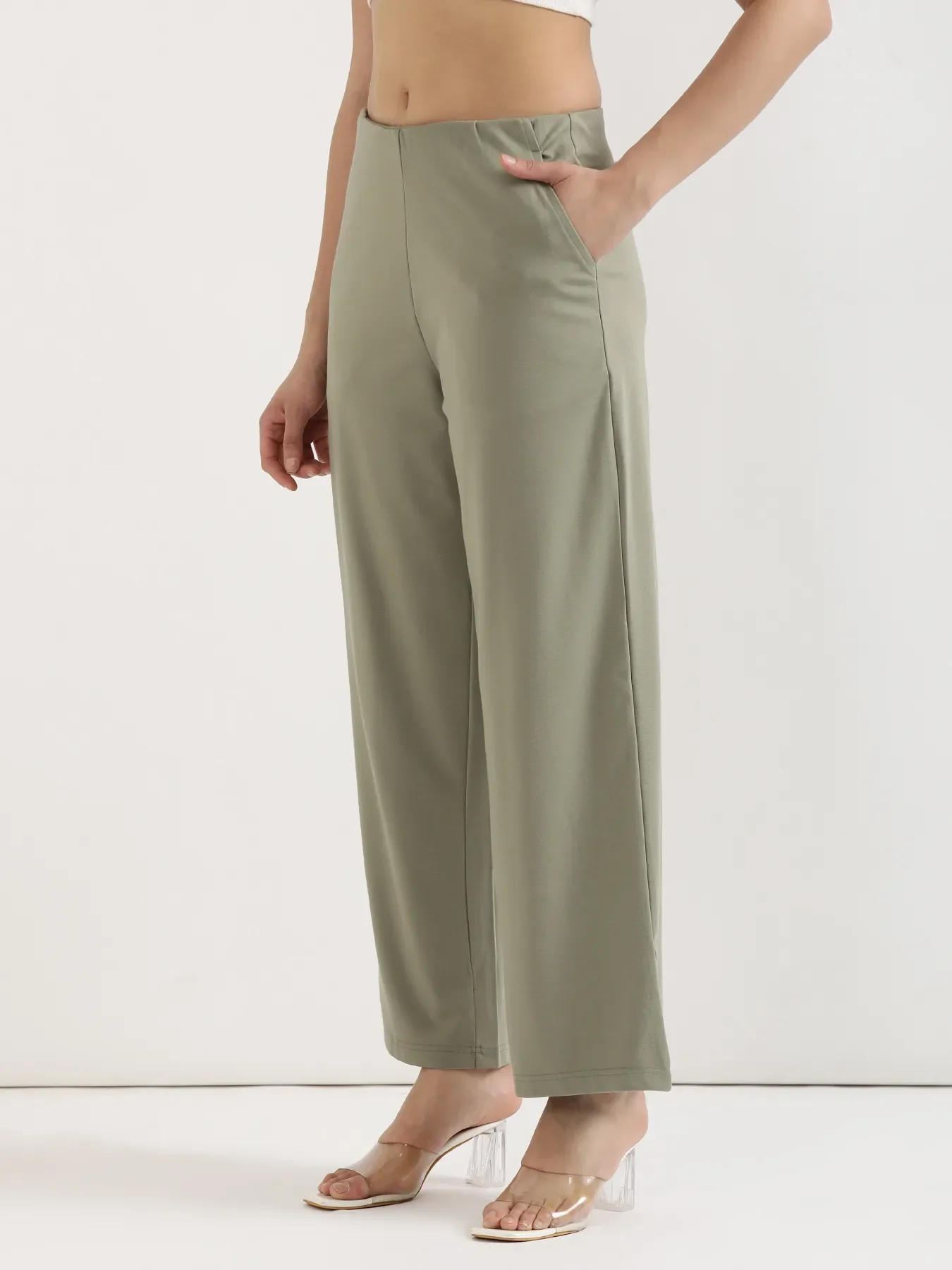 Women Mint Green Wide Leg Pants - Image 8