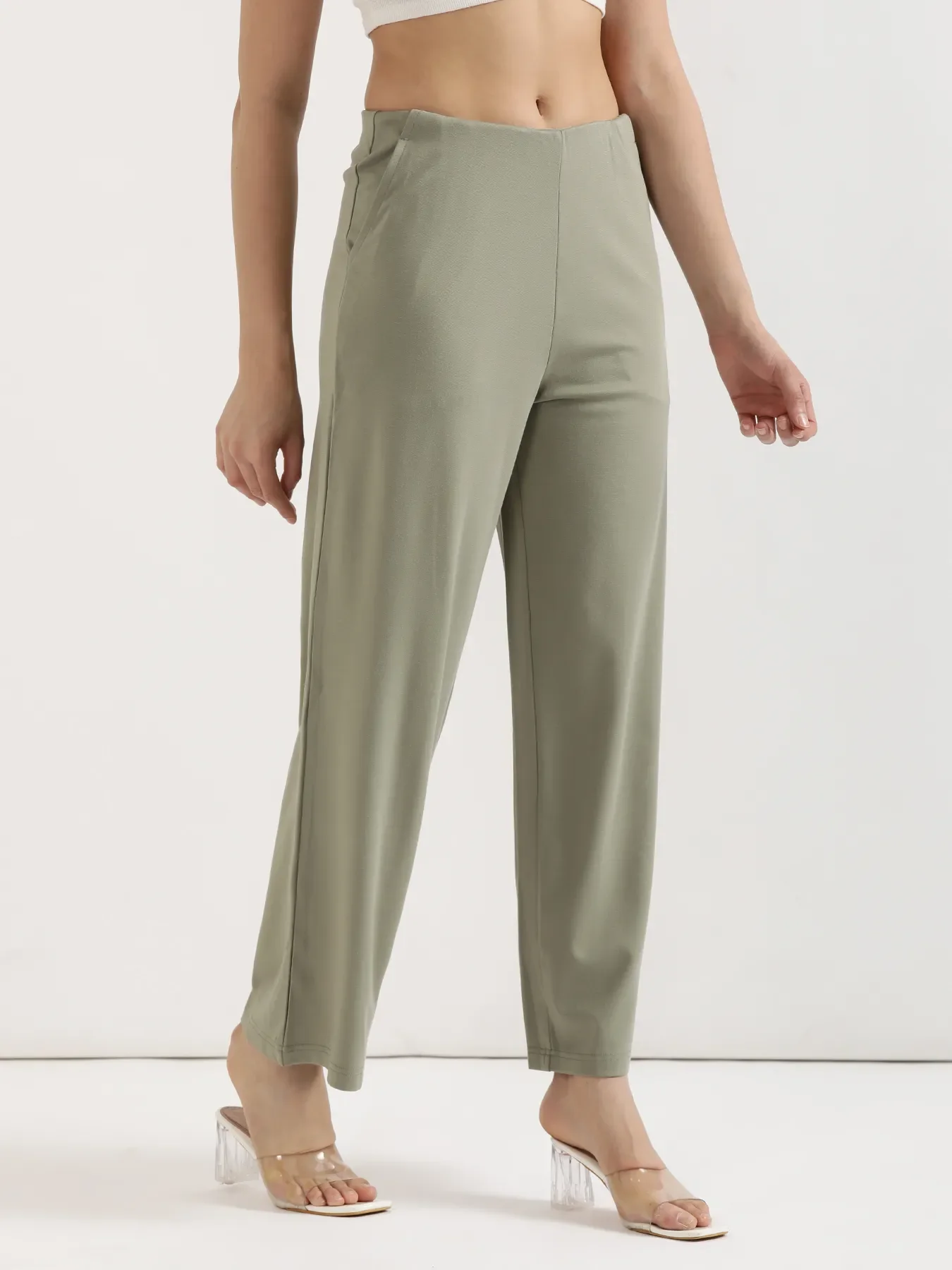 Women Mint Green Wide Leg Pants - Image 9