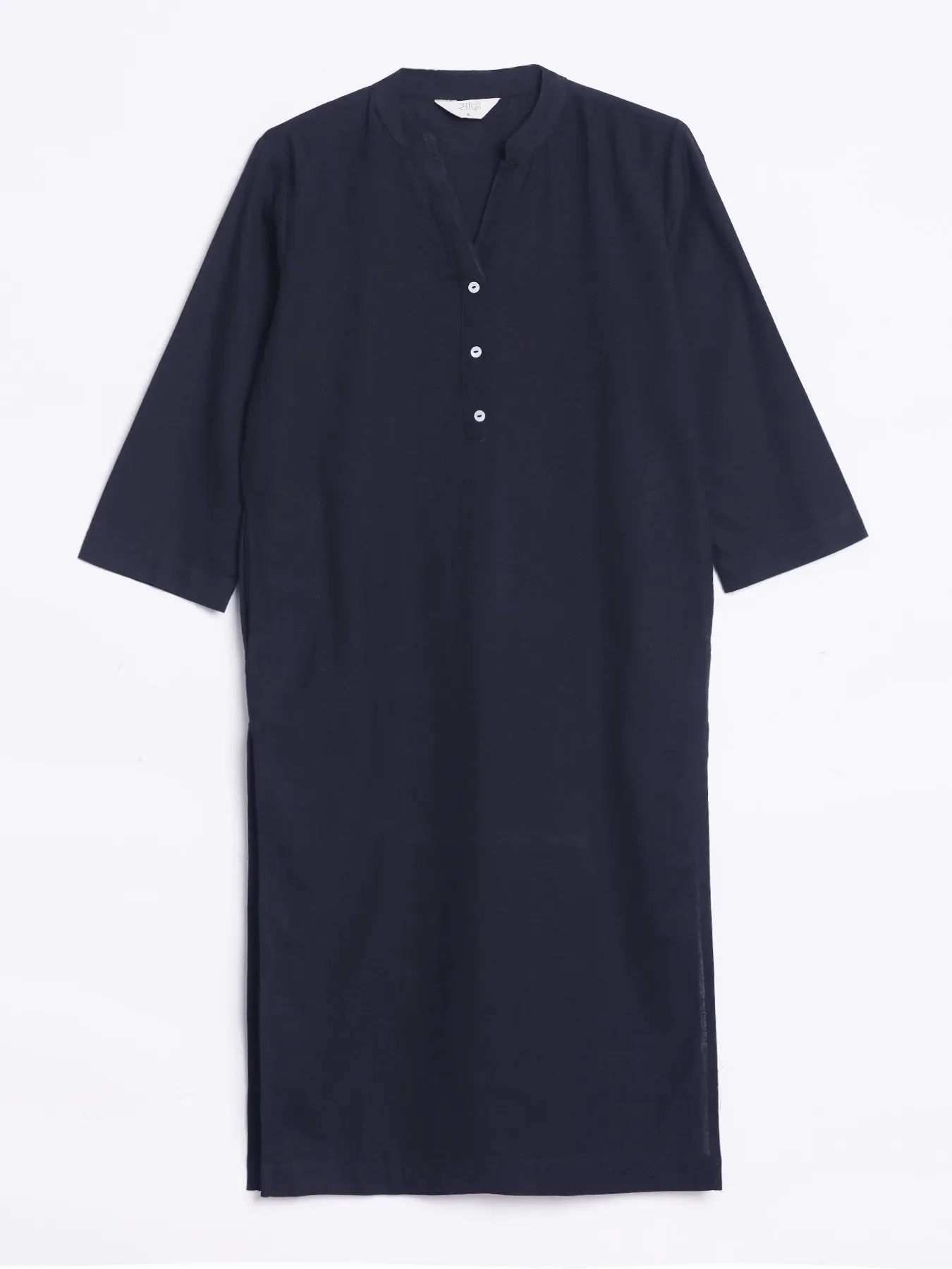 Women Navy Blue Airy Linen Long Kurta - Image 13