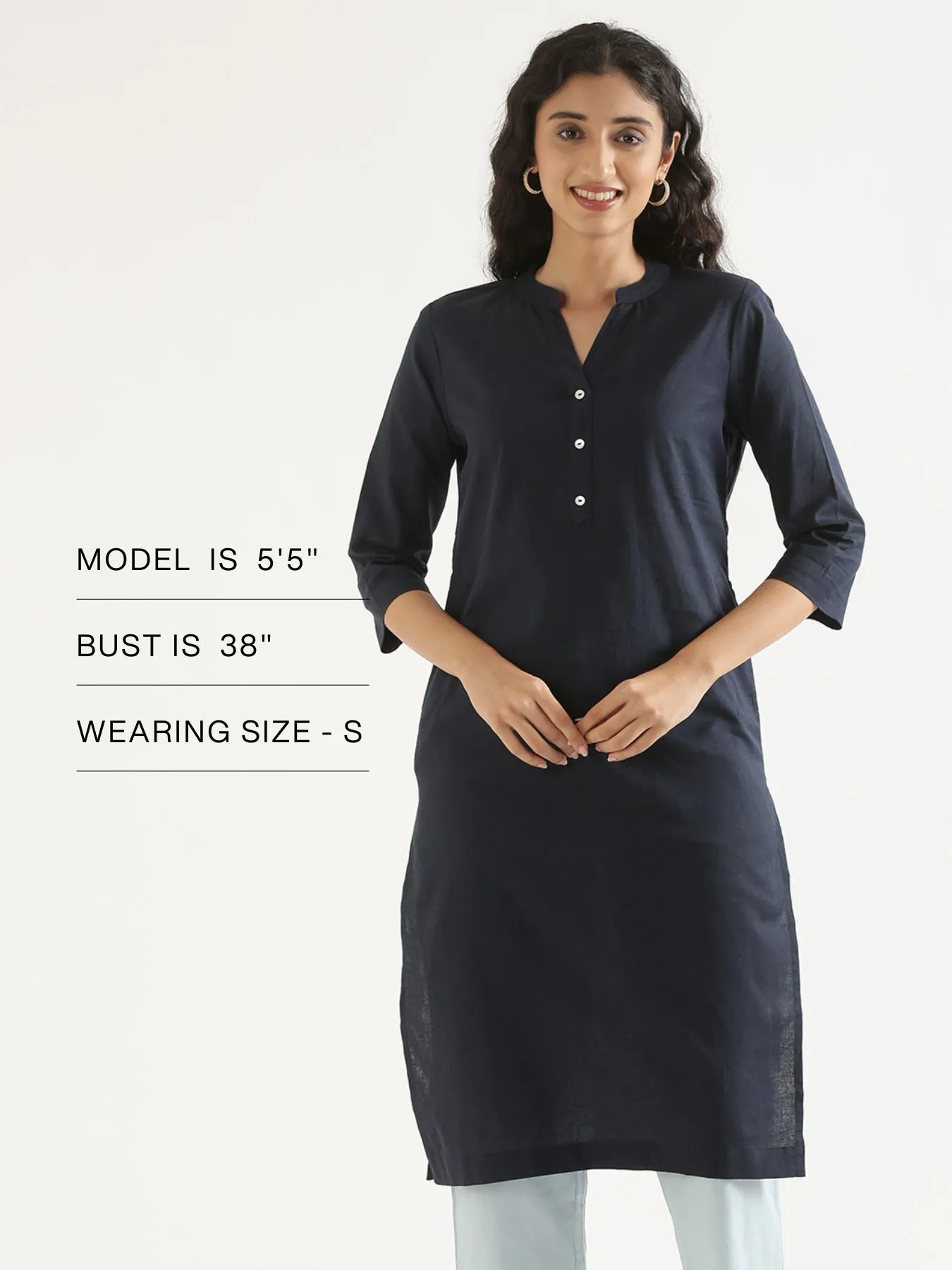 Women Navy Blue Airy Linen Long Kurta - Image 15