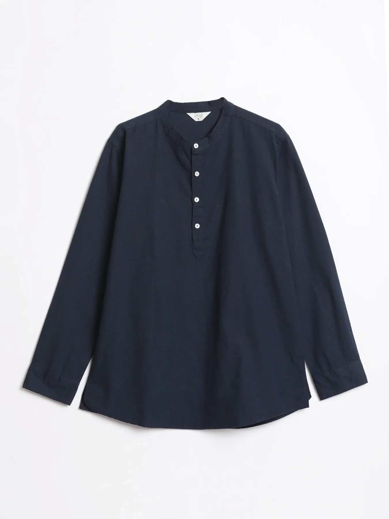 Men Navy Blue Airy Linen Short Kurta - Image 12