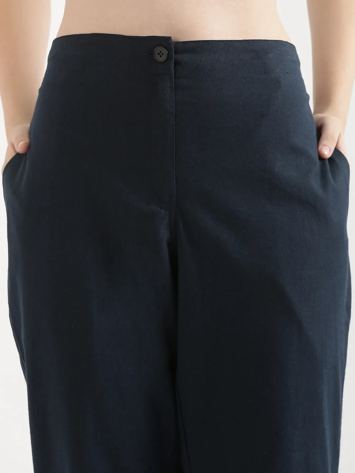 Women Navy Blue Airy Linen Straight Pants - Image 10