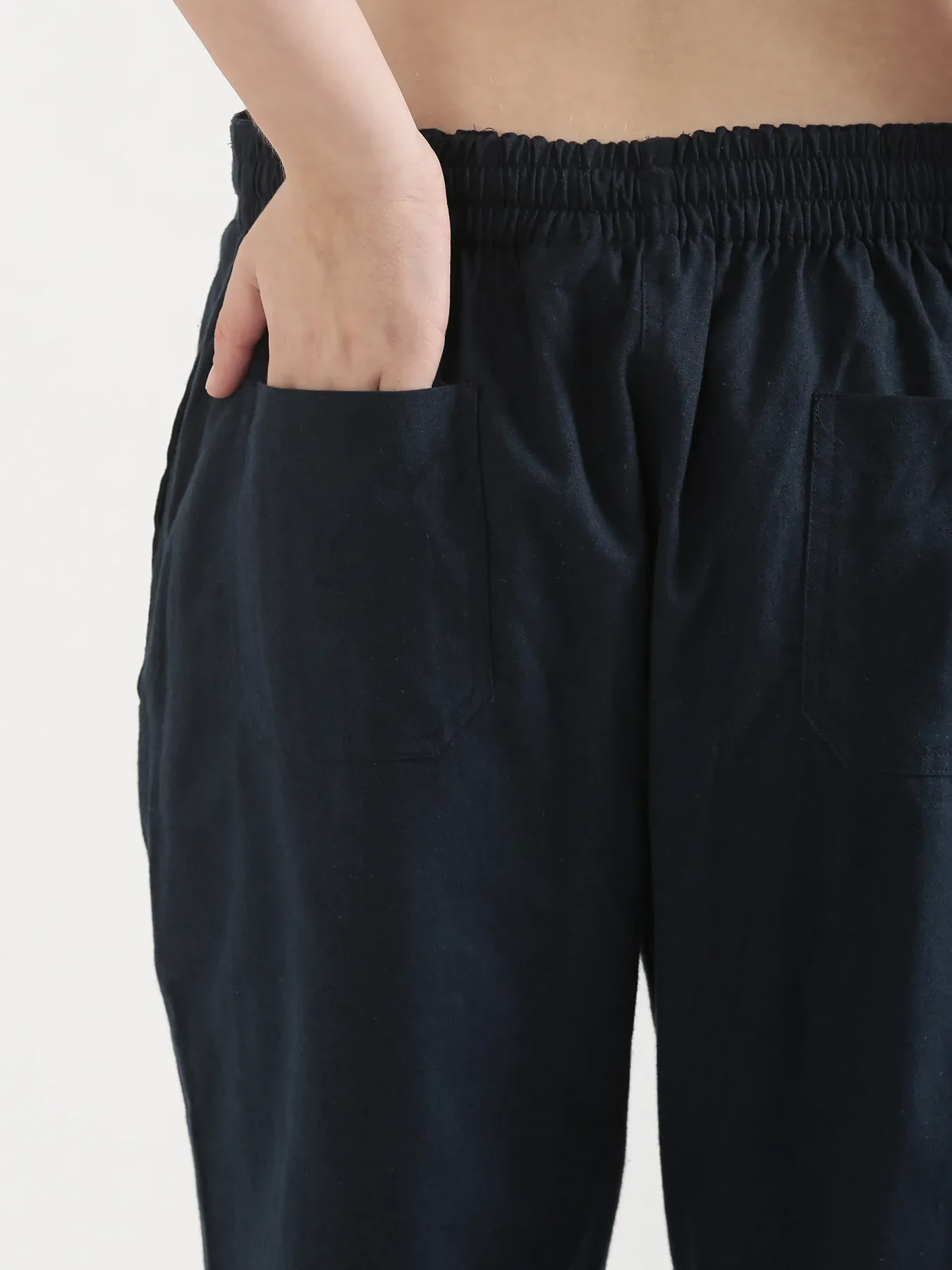 Women Navy Blue Airy Linen Straight Pants - Image 12