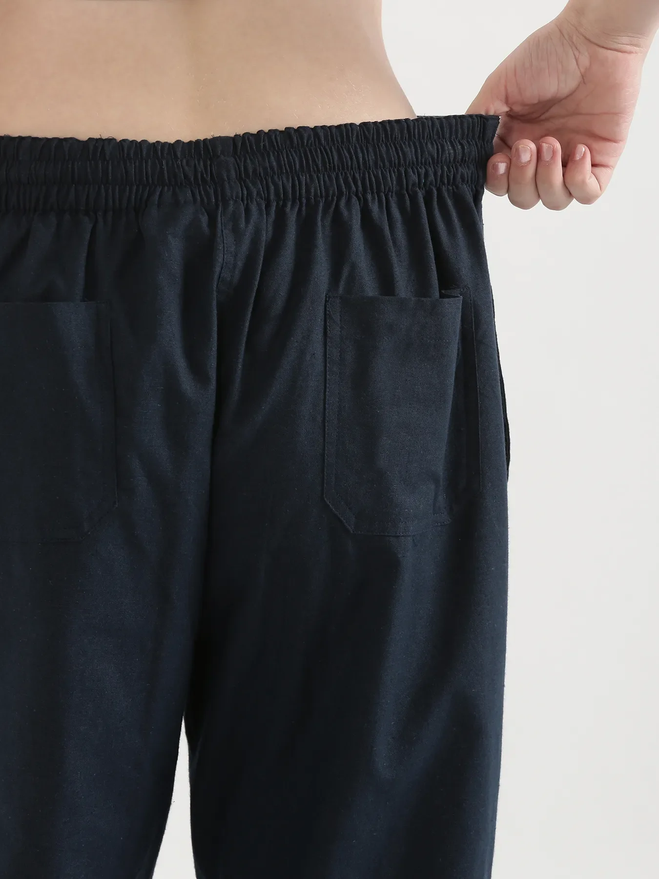 Women Navy Blue Airy Linen Straight Pants - Image 13