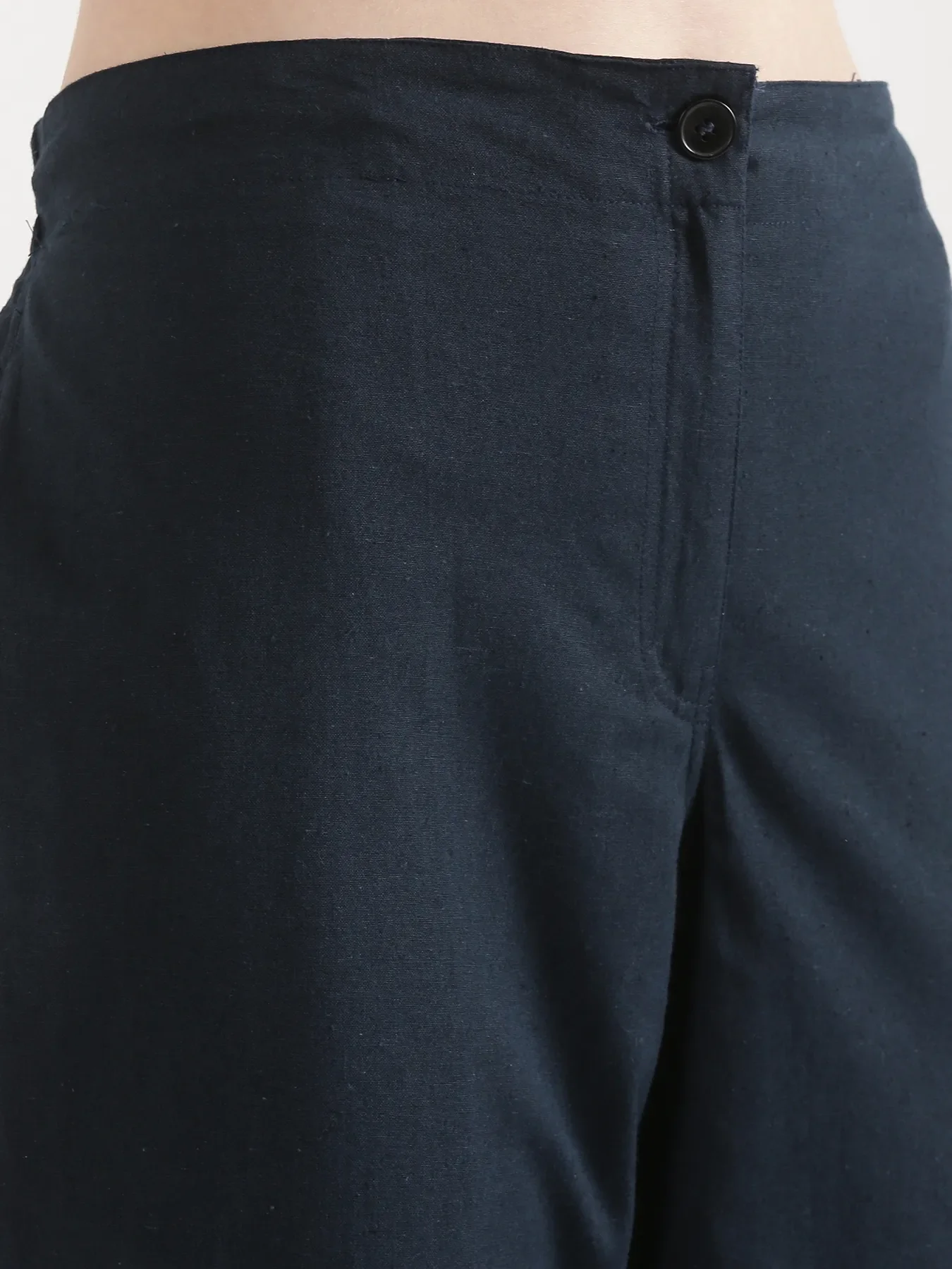 Women Navy Blue Airy Linen Straight Pants - Image 8