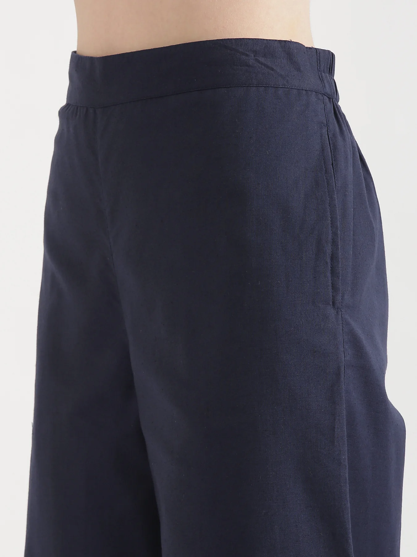 Women Navy Blue Airy Linen Wide Leg Pant - Image 10