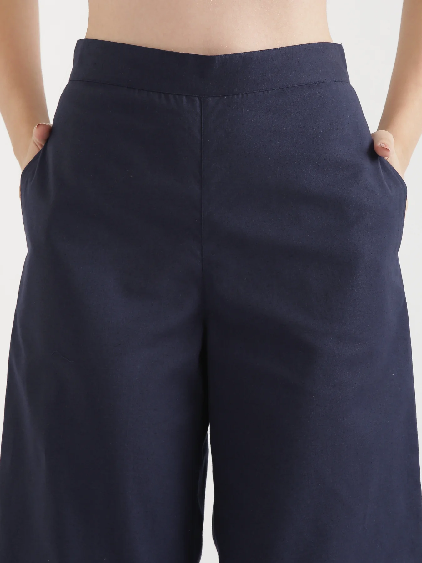 Women Navy Blue Airy Linen Wide Leg Pant - Image 11