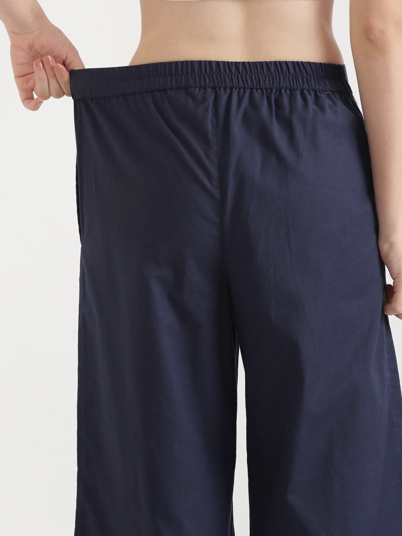 Women Navy Blue Airy Linen Wide Leg Pant - Image 12
