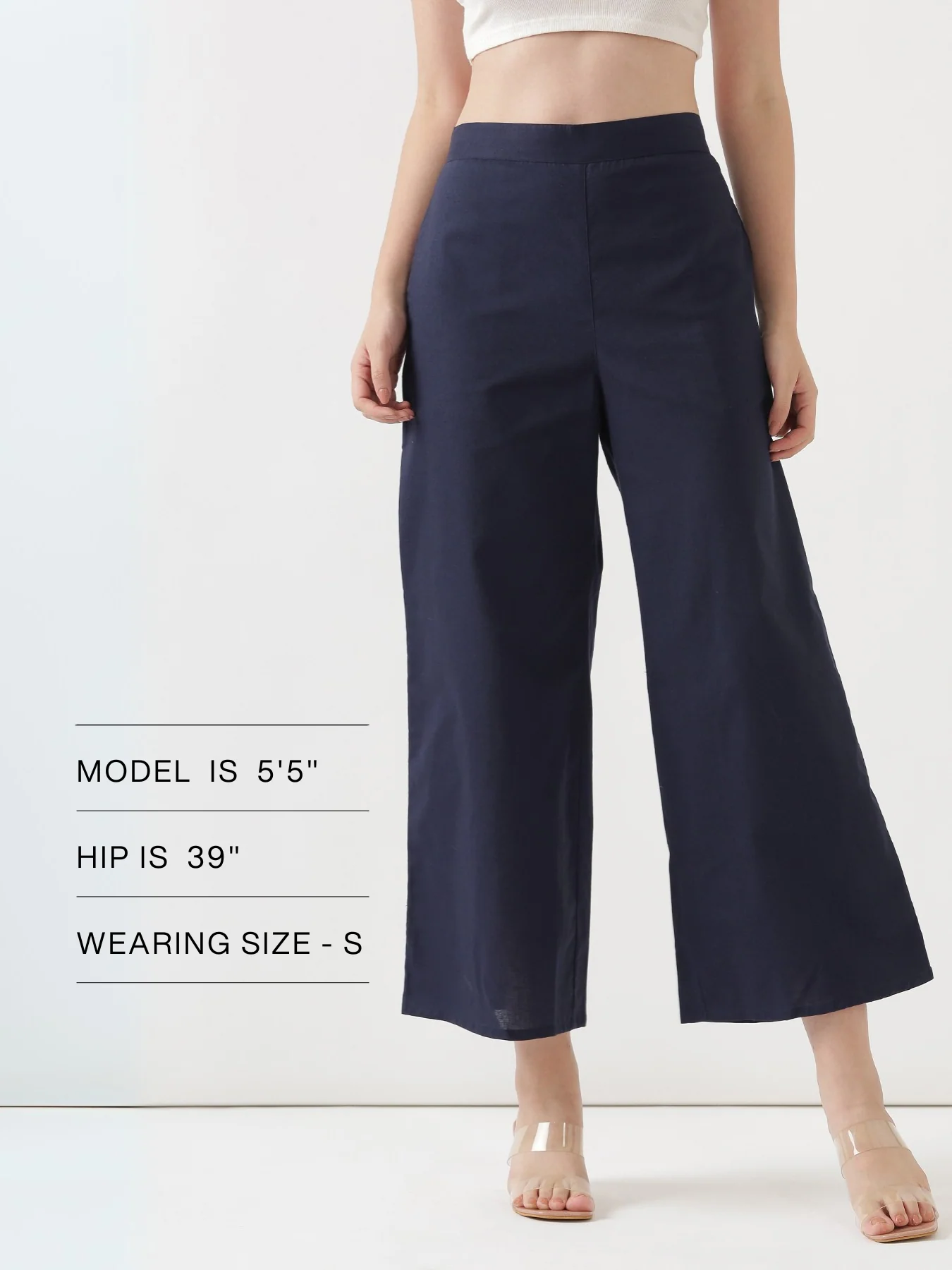 Women Navy Blue Airy Linen Wide Leg Pant - Image 14
