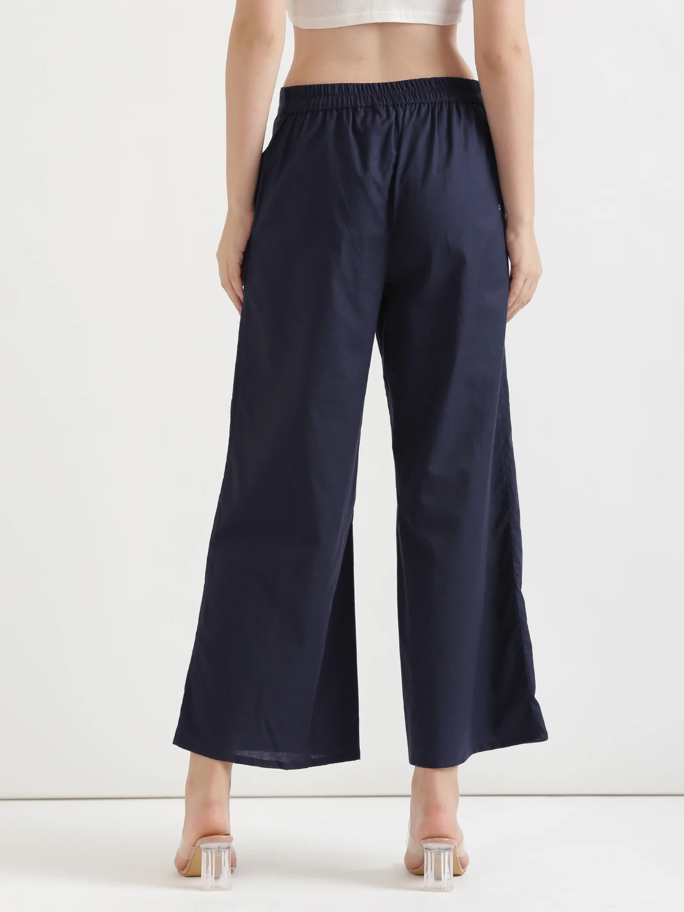 Women Navy Blue Airy Linen Wide Leg Pant - Image 7