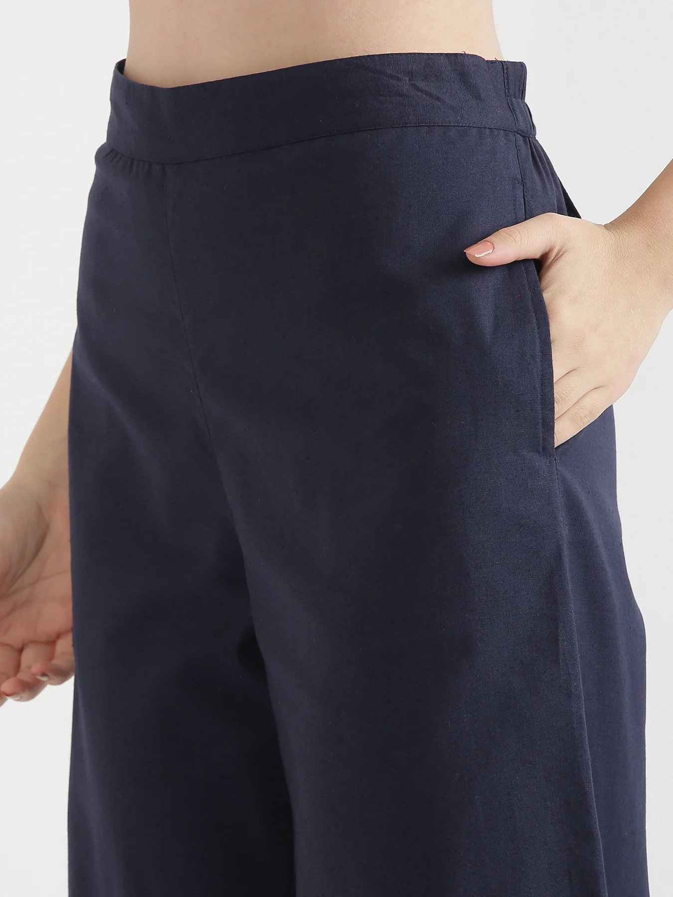 Women Navy Blue Airy Linen Wide Leg Pant - Image 9