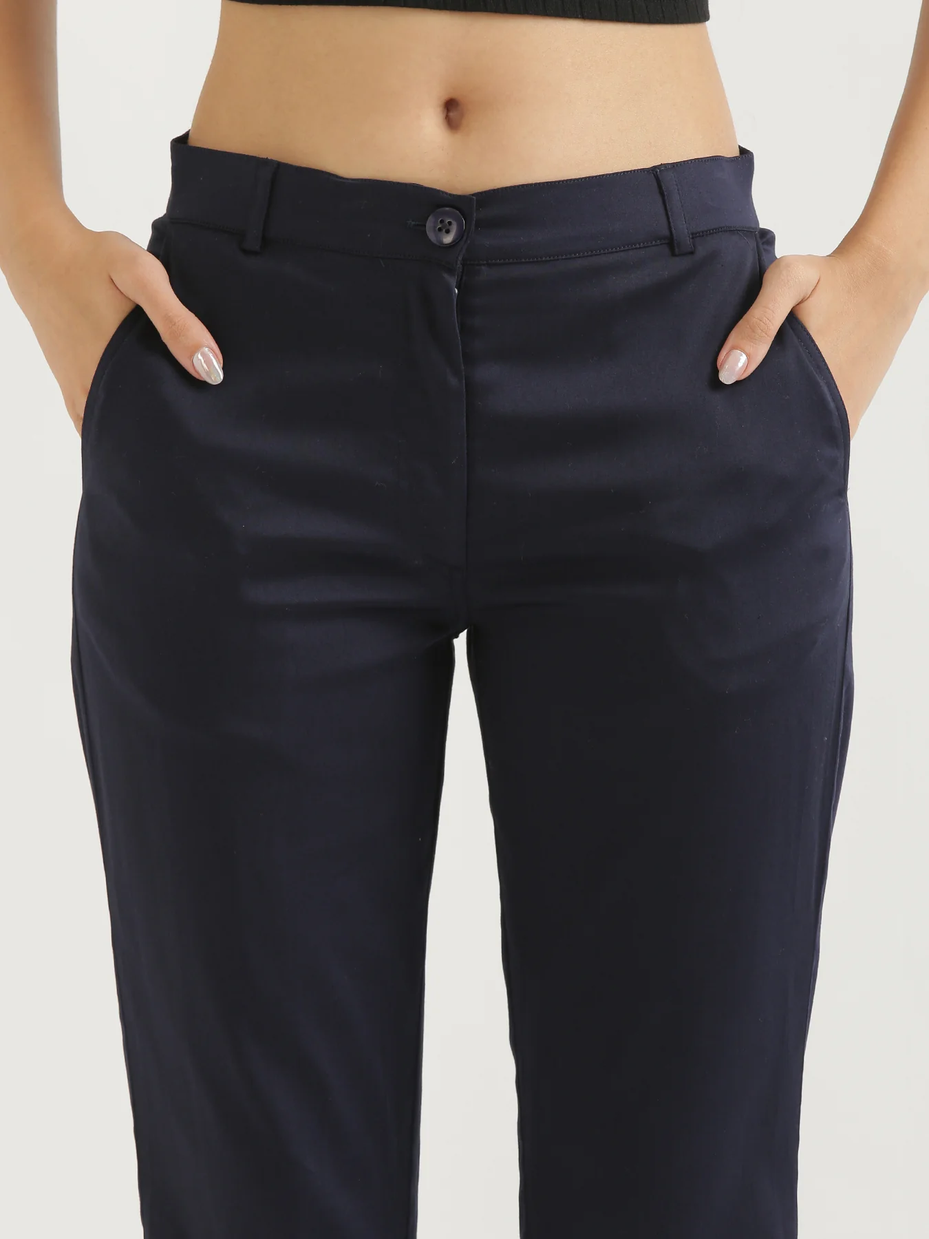 Women Navy Blue Formal Pant - Image 4