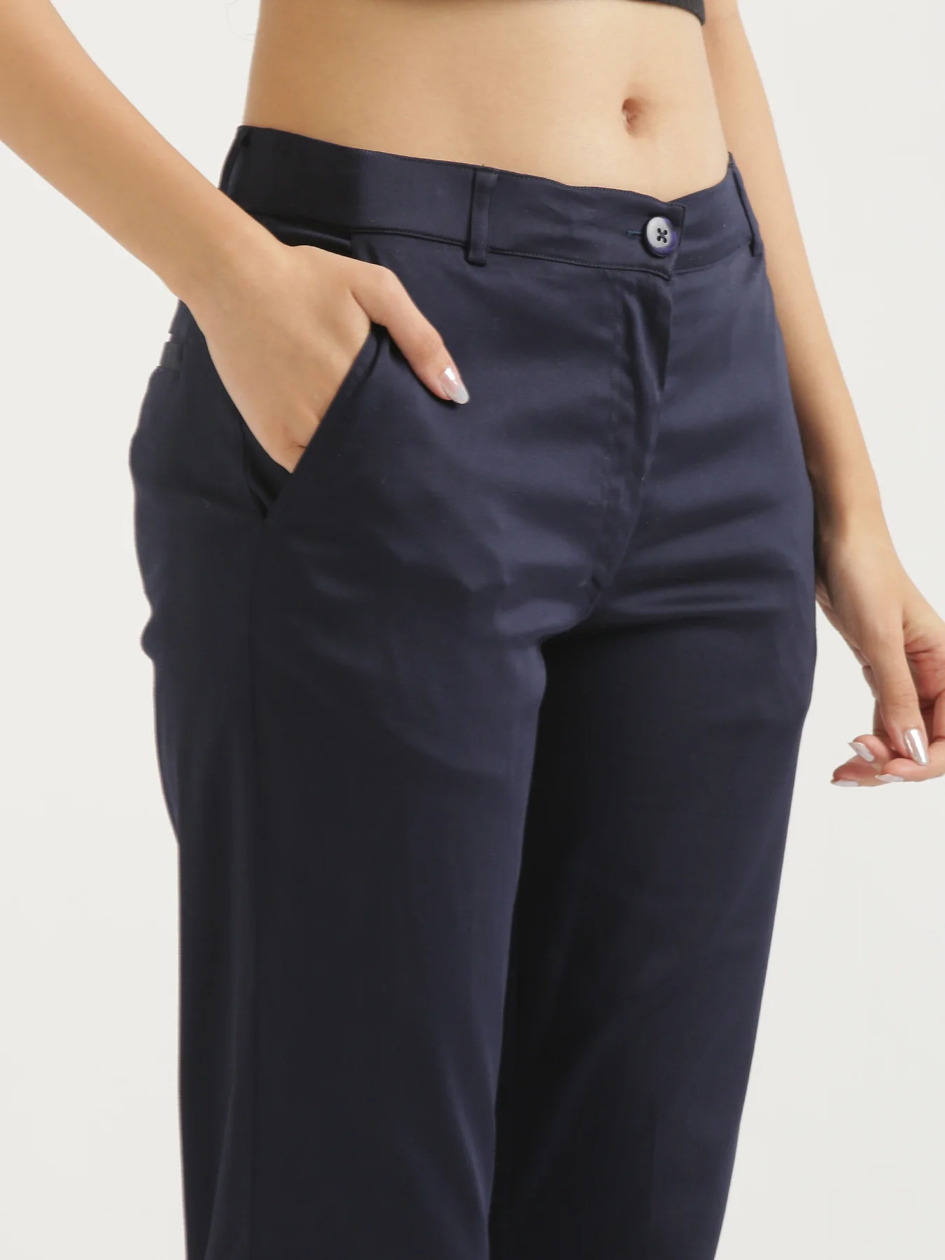 Women Navy Blue Formal Pant - Image 5