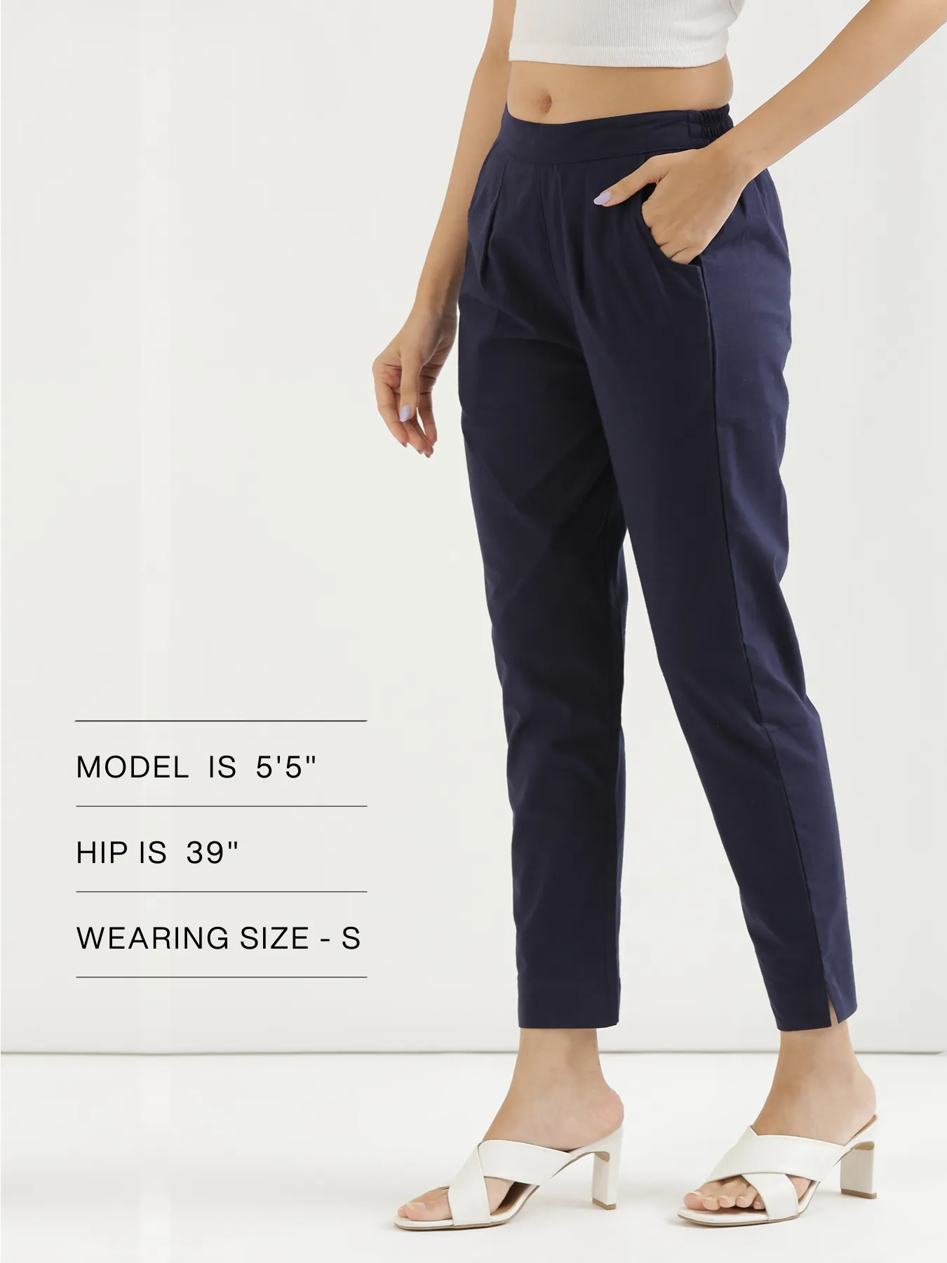 Women Navy Blue Cotton Pant - Image 12