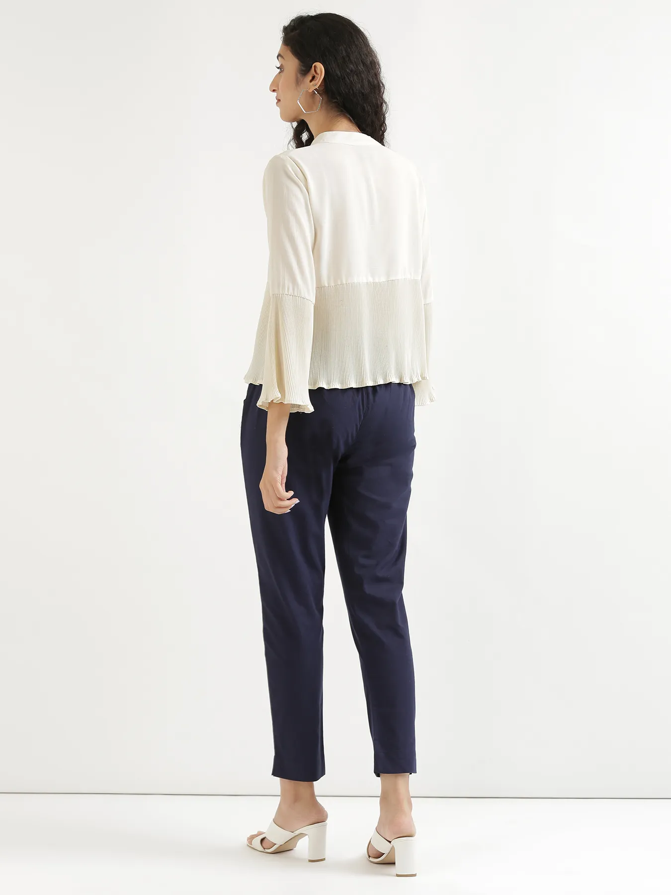 Women Navy Blue Cotton Pant - Image 8