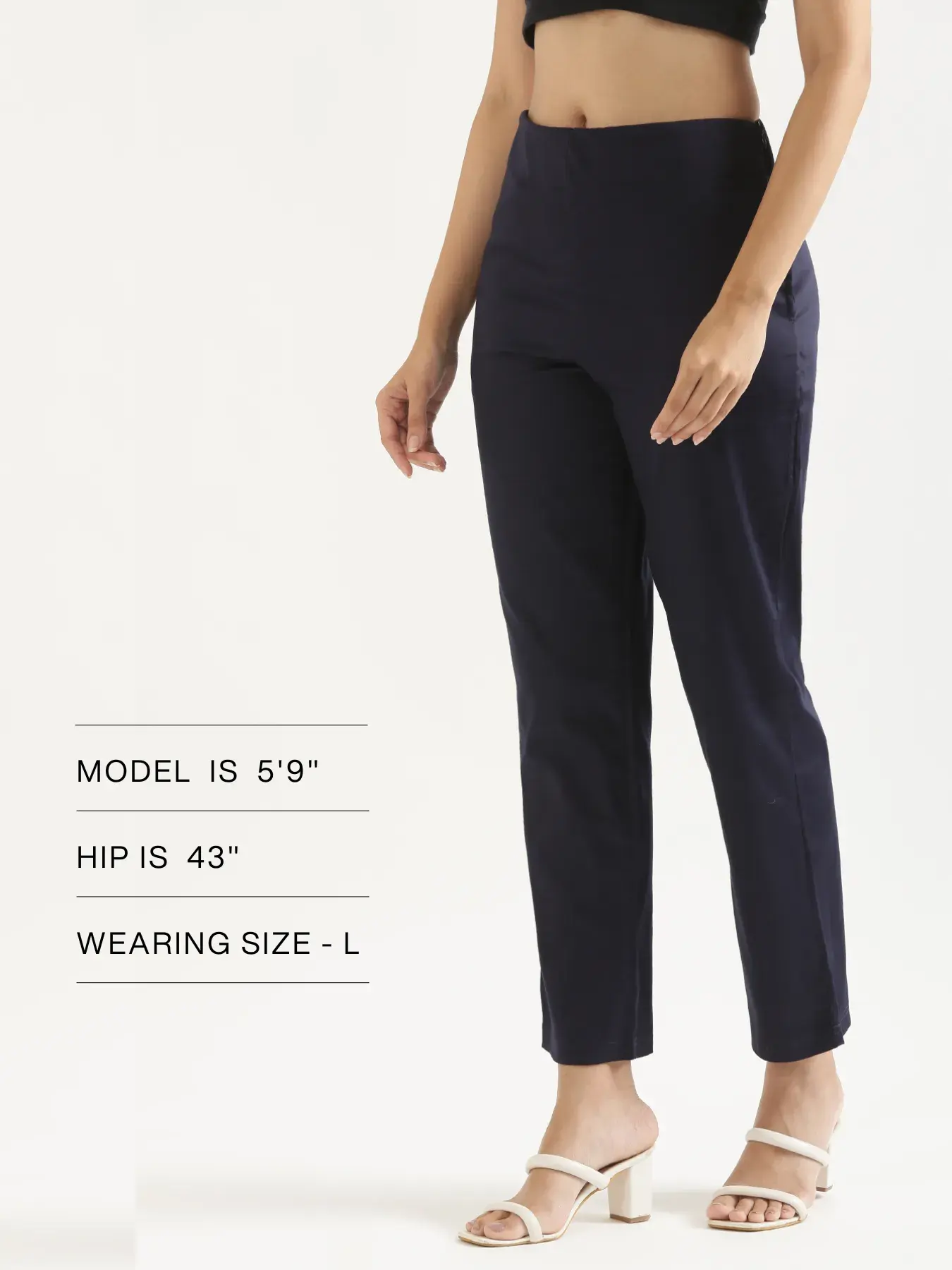 Women Navy Blue Straight Fit Formal Pants - Image 14
