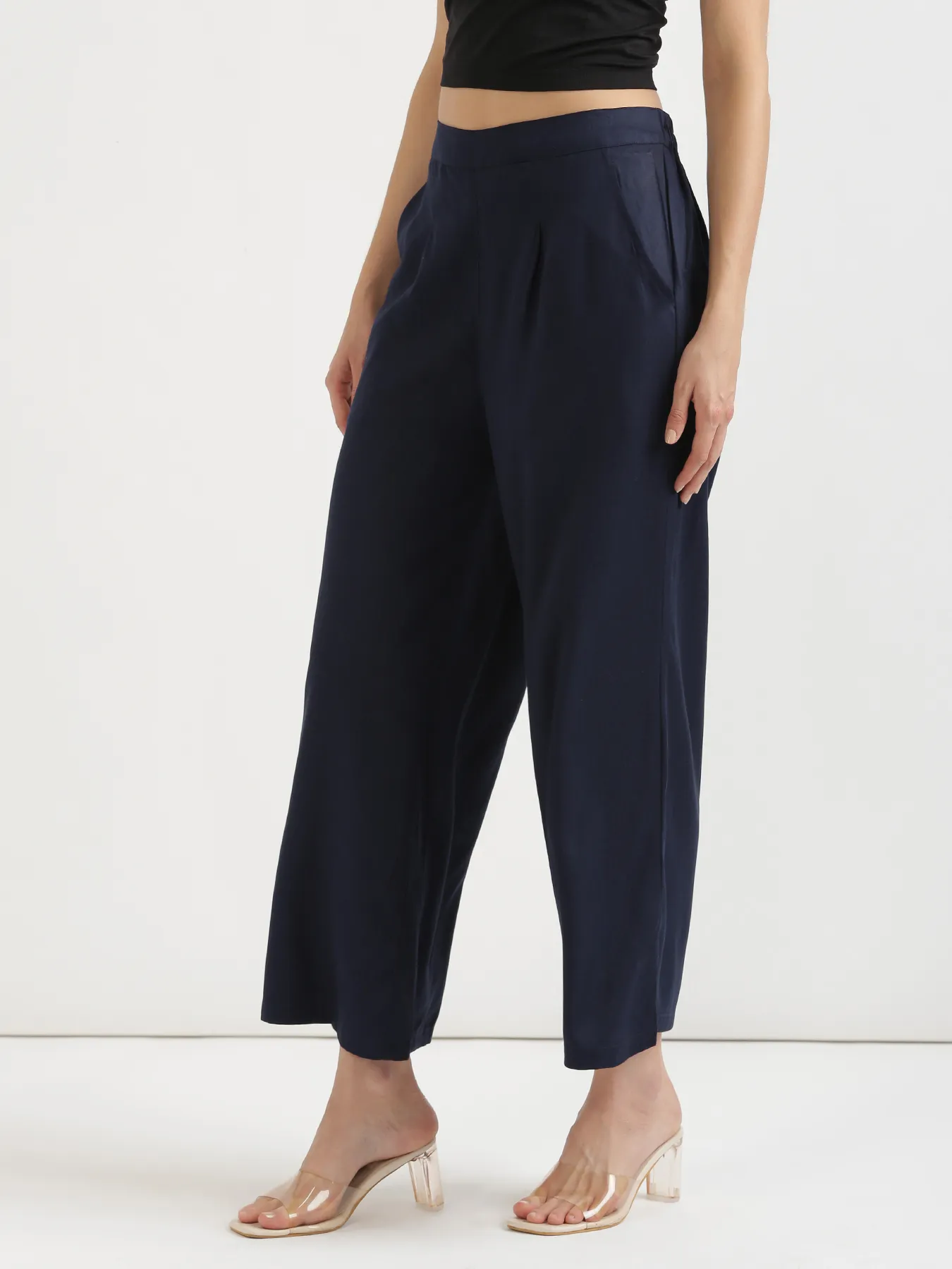 Women Navy Blue Viscose Palazzo Pant - Image 3