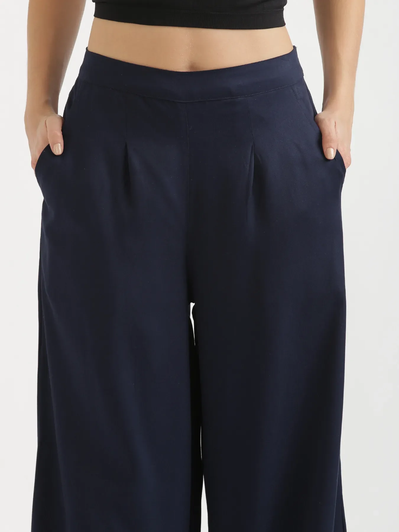 Women Navy Blue Viscose Palazzo Pant - Image 4