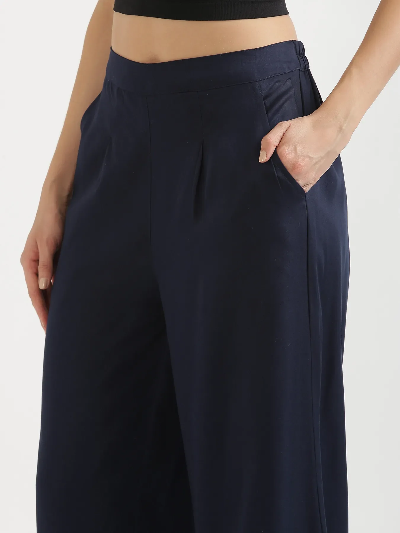 Women Navy Blue Viscose Palazzo Pant - Image 5