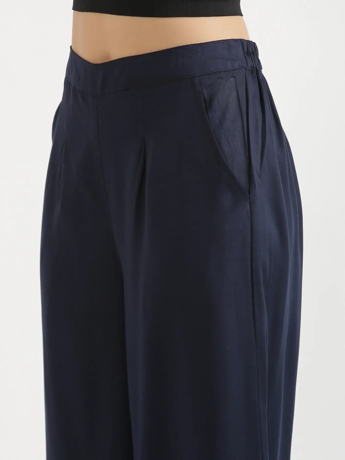 Women Navy Blue Viscose Palazzo Pant - Image 6