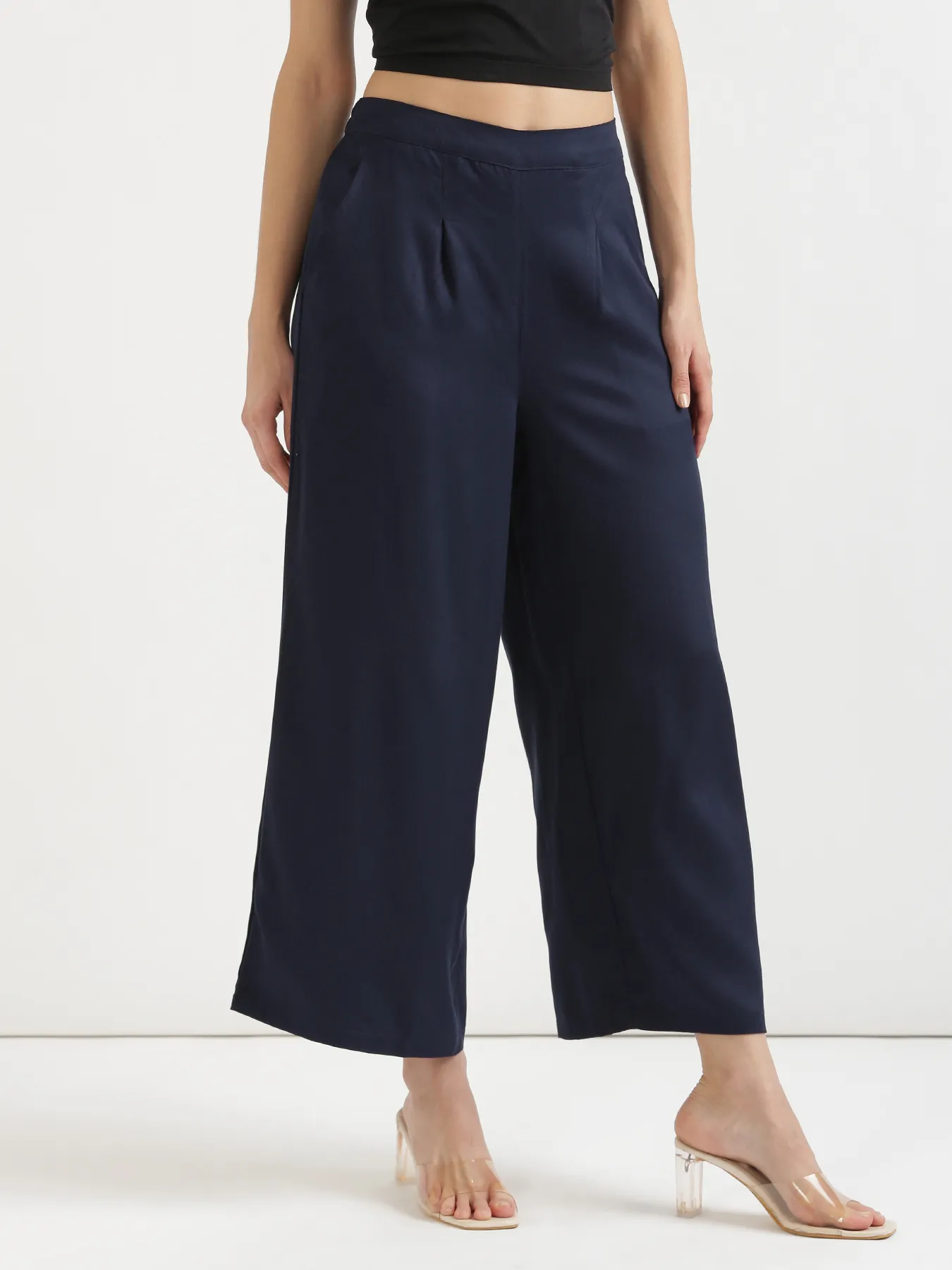 Women Navy Blue Viscose Palazzo Pant - Image 7